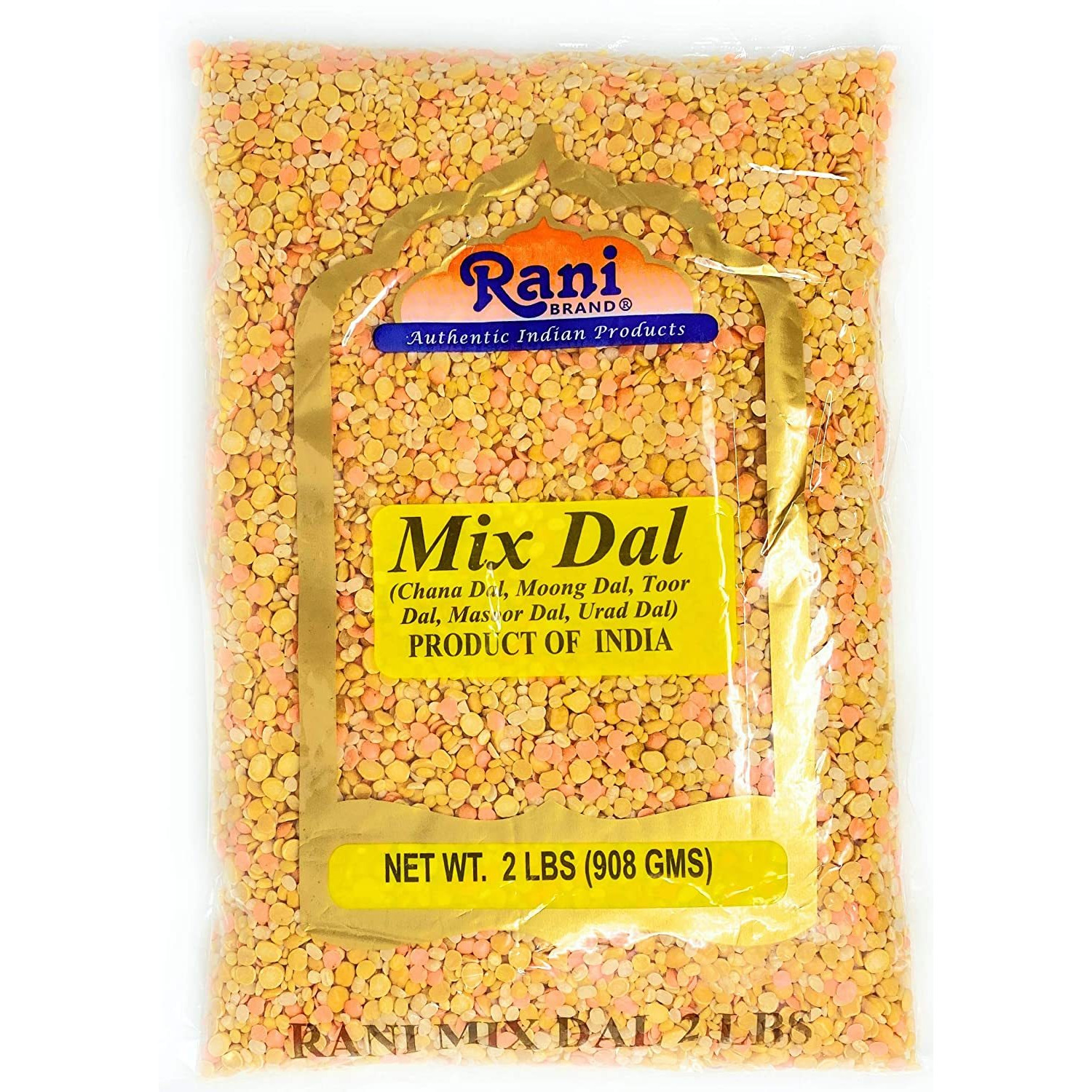 Rani Mixed Dal 2lbs (32oz) (Split Chick Peas, Split Mung Beans, Split Pigeon Peas, Split Lentils, Split Matpe Peas) ~ All Natural | Gluten Friendly | NON-GMO | Vegan | Indian Origin