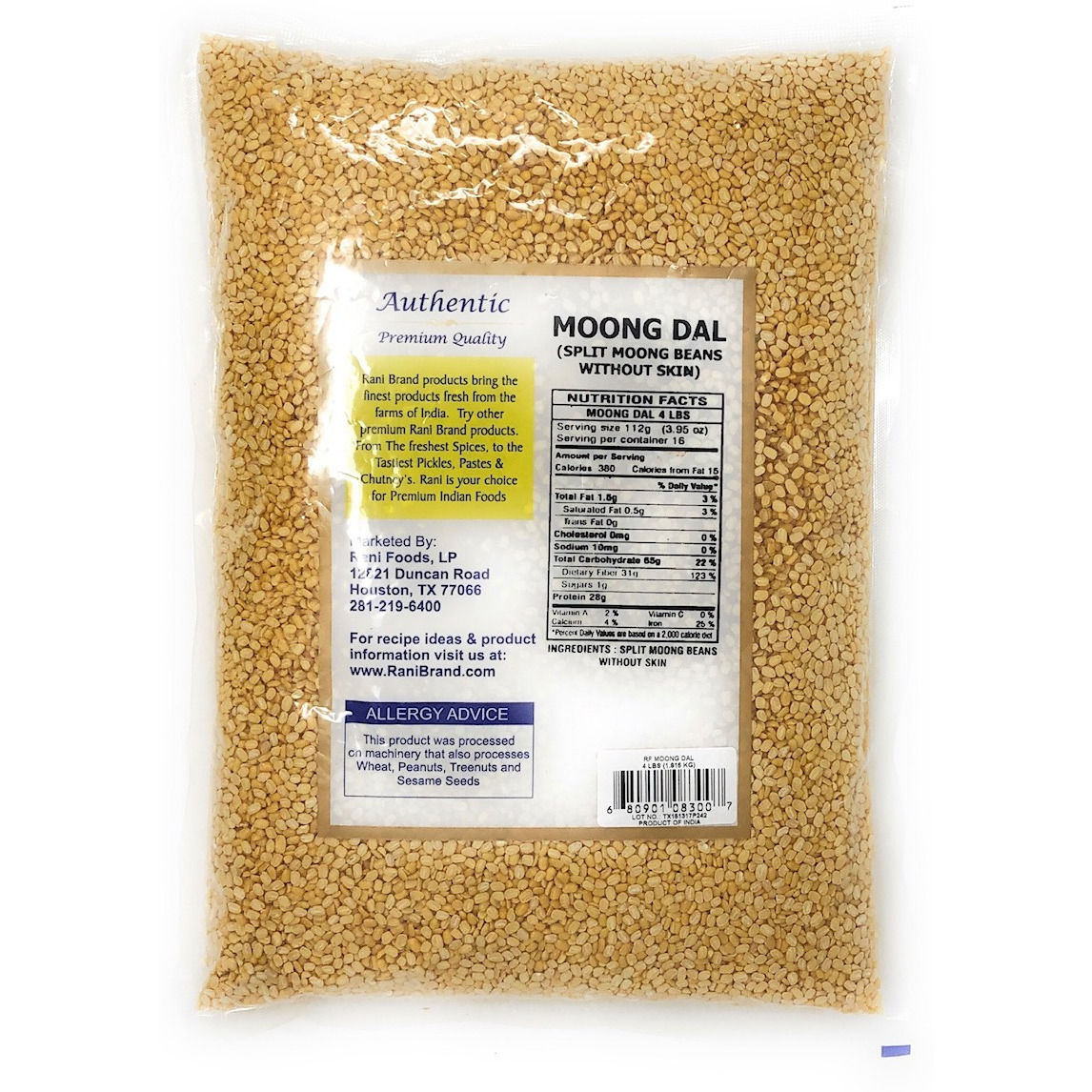 Rani Moong Dal (Split Mung Beans without skin) Lentils Indian 4lbs (64oz) ~ Natural | NON-GMO | Vegan