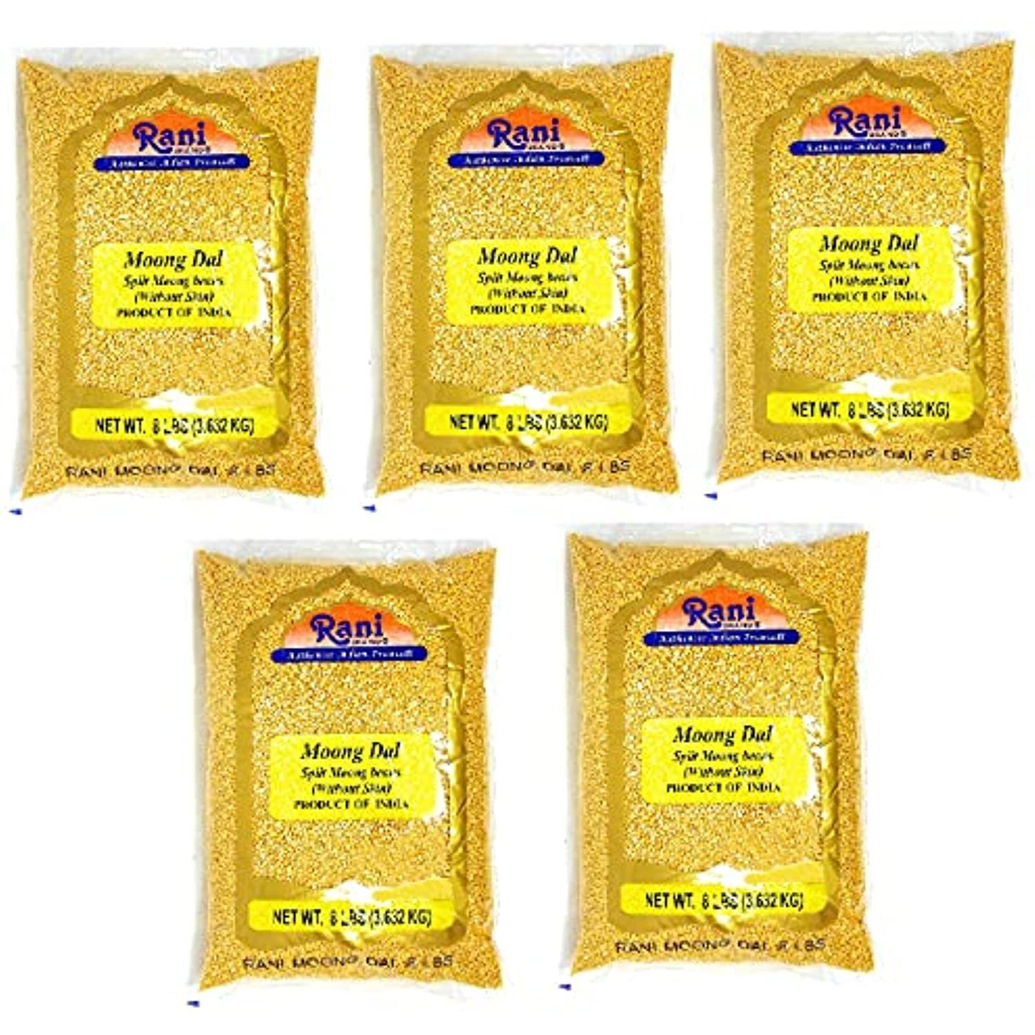 Rani Moong Dal (Split Mung Beans without skin) Lentils Indian 8lb (128oz) Pack of 5 (Total 40lbs) Bulk ~ All Natural | Gluten Friendly | NON-GMO | Vegan