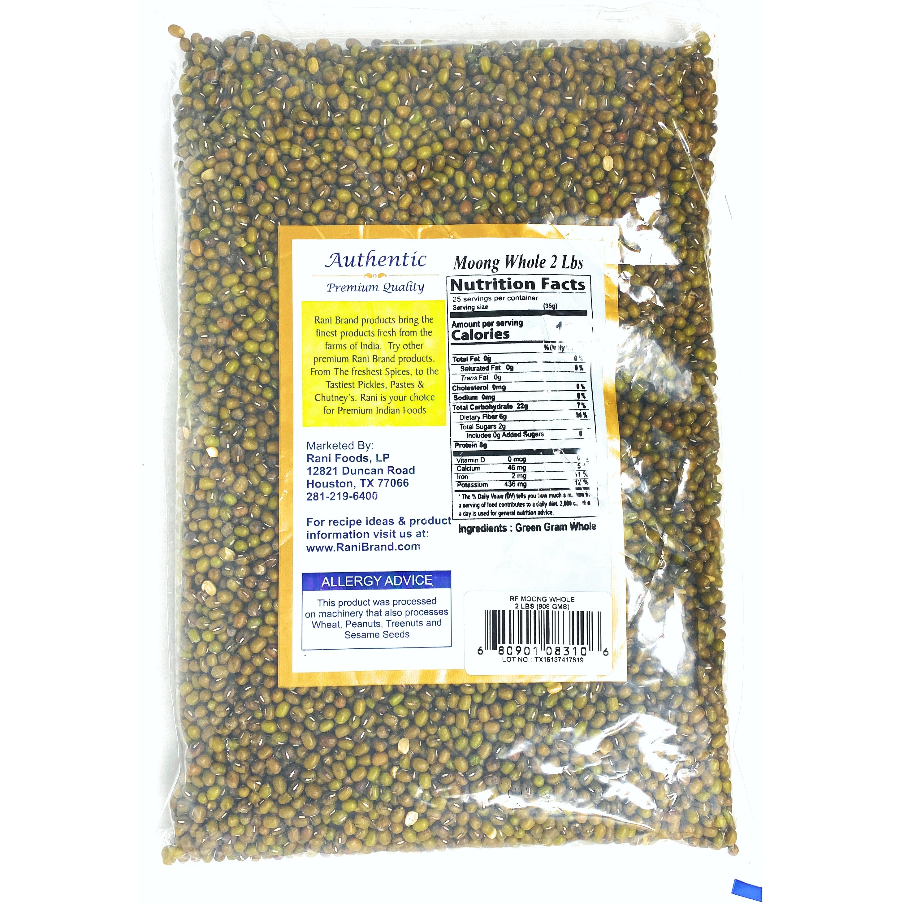 Rani Moong Whole (Ideal for cooking & sprouting, Whole Mung Beans with skin) Lentils Indian 2lbs (32oz) ~ All Natural | NON-GMO | Vegan | Indian Origin