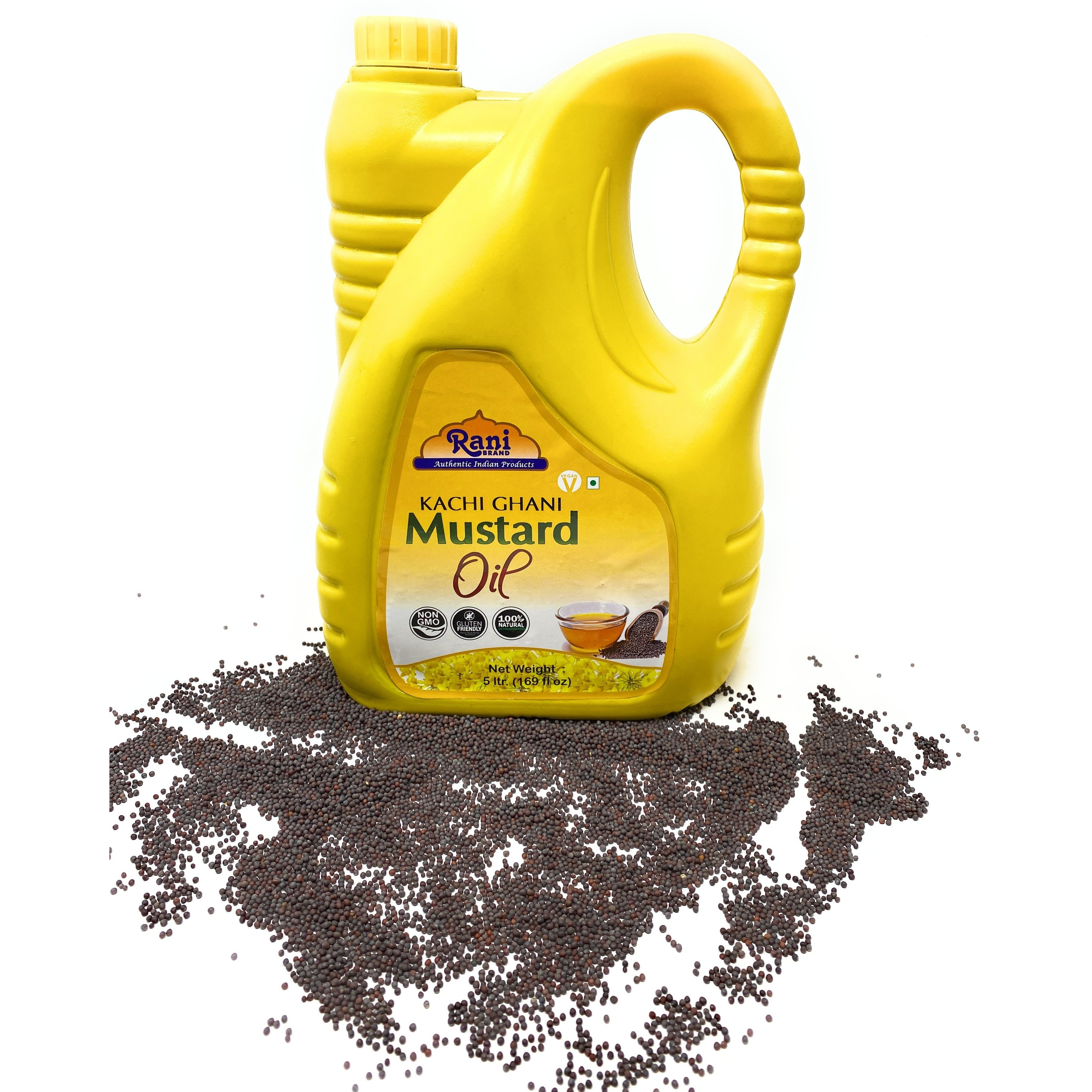 Rani Mustard Oil (Kachi Ghani) 169oz (5 Liter) NON-GMO | Gluten Friendly | Vegan | 100% Natural