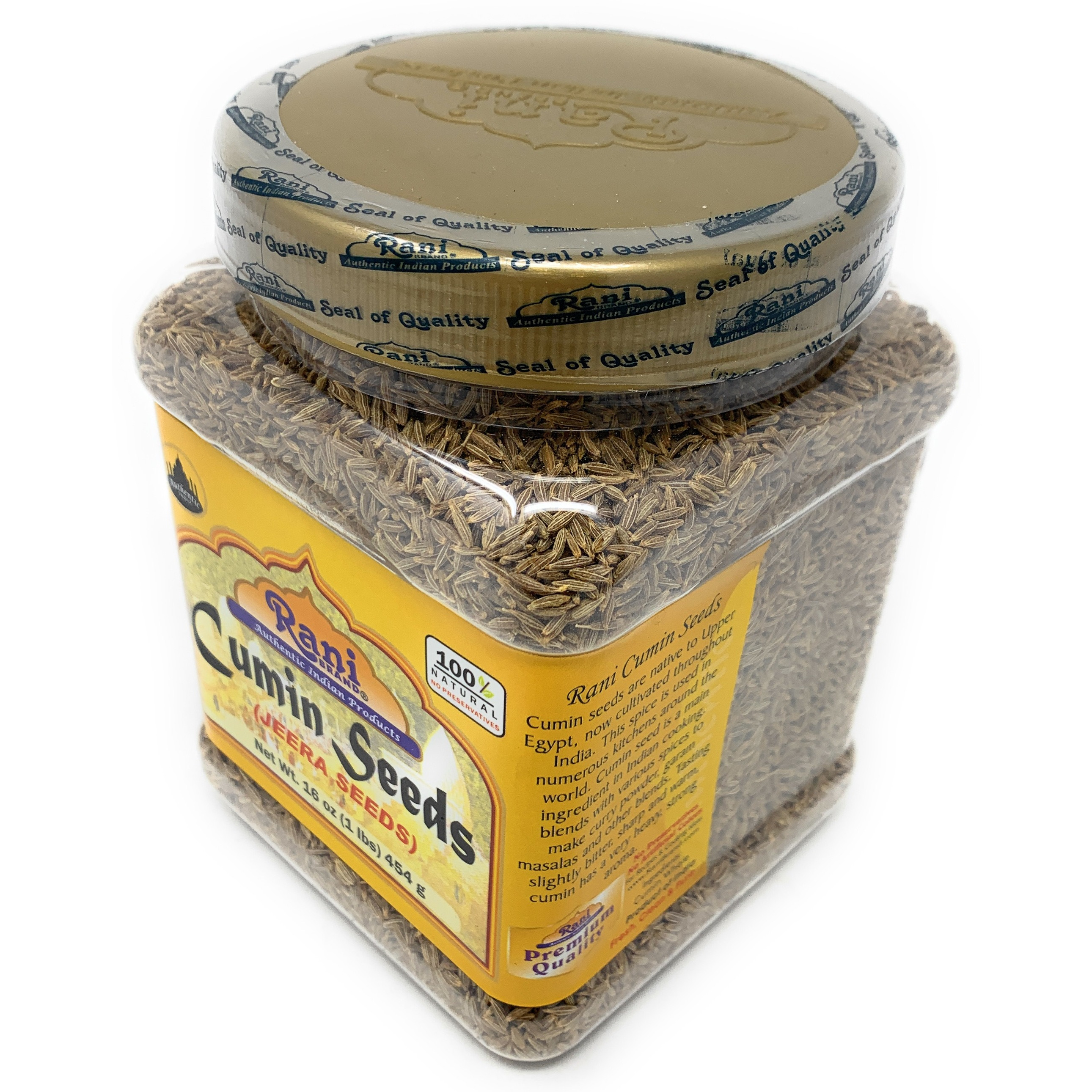 Rani Natural Cumin Seeds Whole (Jeera) Spice 16oz (454g) 1lb PET Jar ~ Gluten Free Ingredients | NON-GMO | Vegan | Indian Origin
