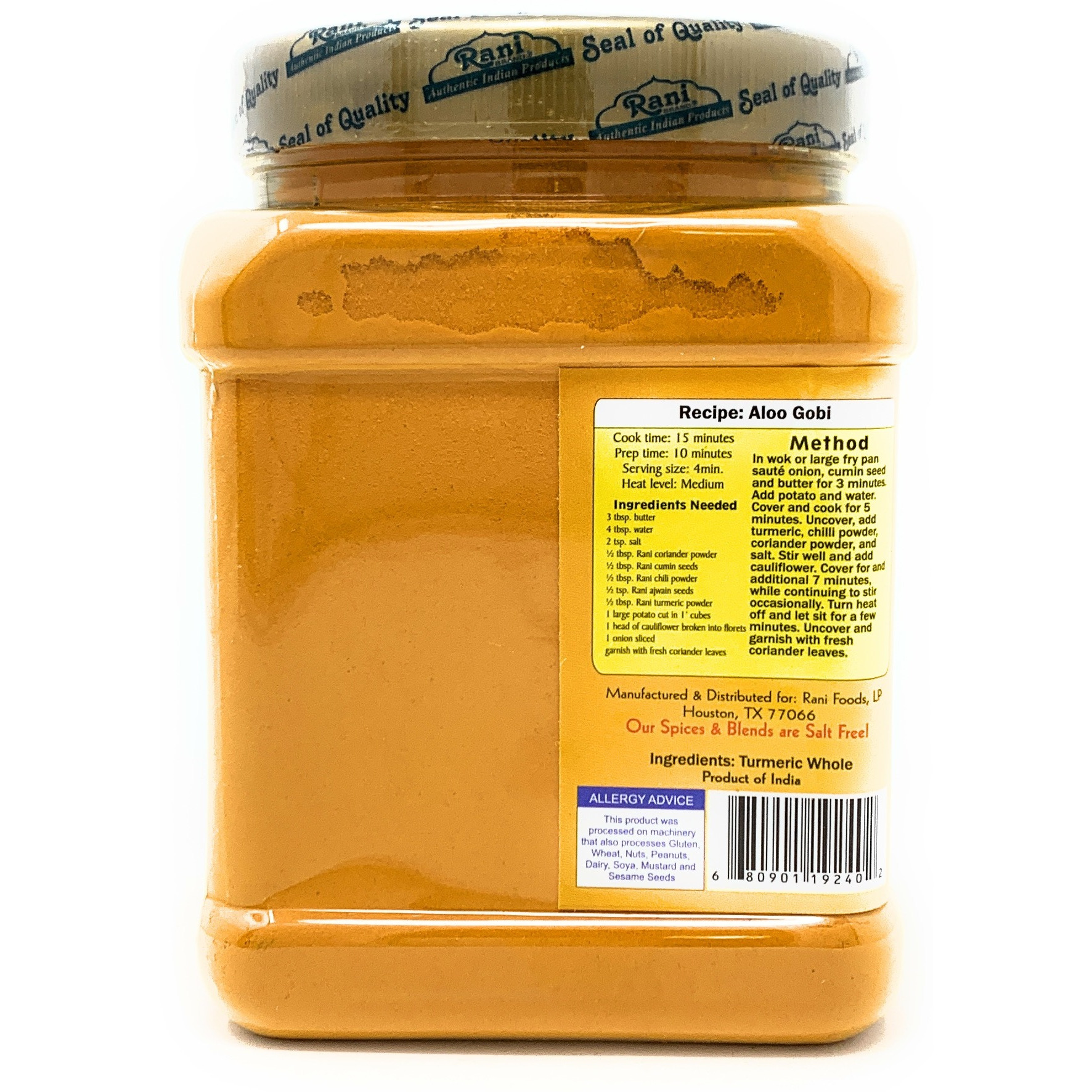 Rani Natural Turmeric (Haldi) Root Powder Spice, (High Curcumin Content) 16oz (454g) 1lb ~ 100% Pure, Salt Free | Vegan | Gluten Free Ingredients | NON-GMO | Indian Origin