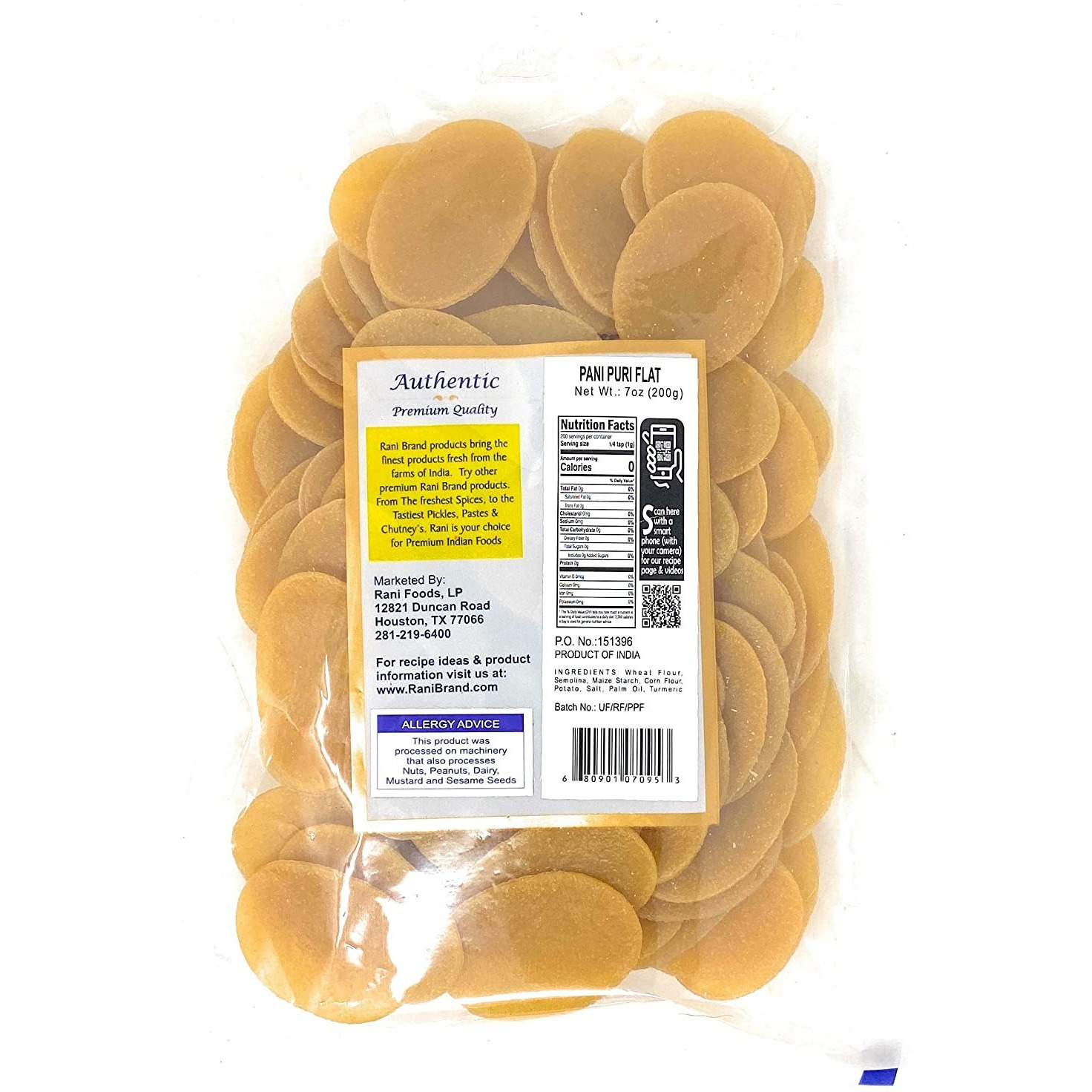 Rani Pani Puri Coins 7oz (200g) ~ Uncooked, Microwaveable wheat and Semolina Coins ~ All Natural | Vegan | NON-GMO