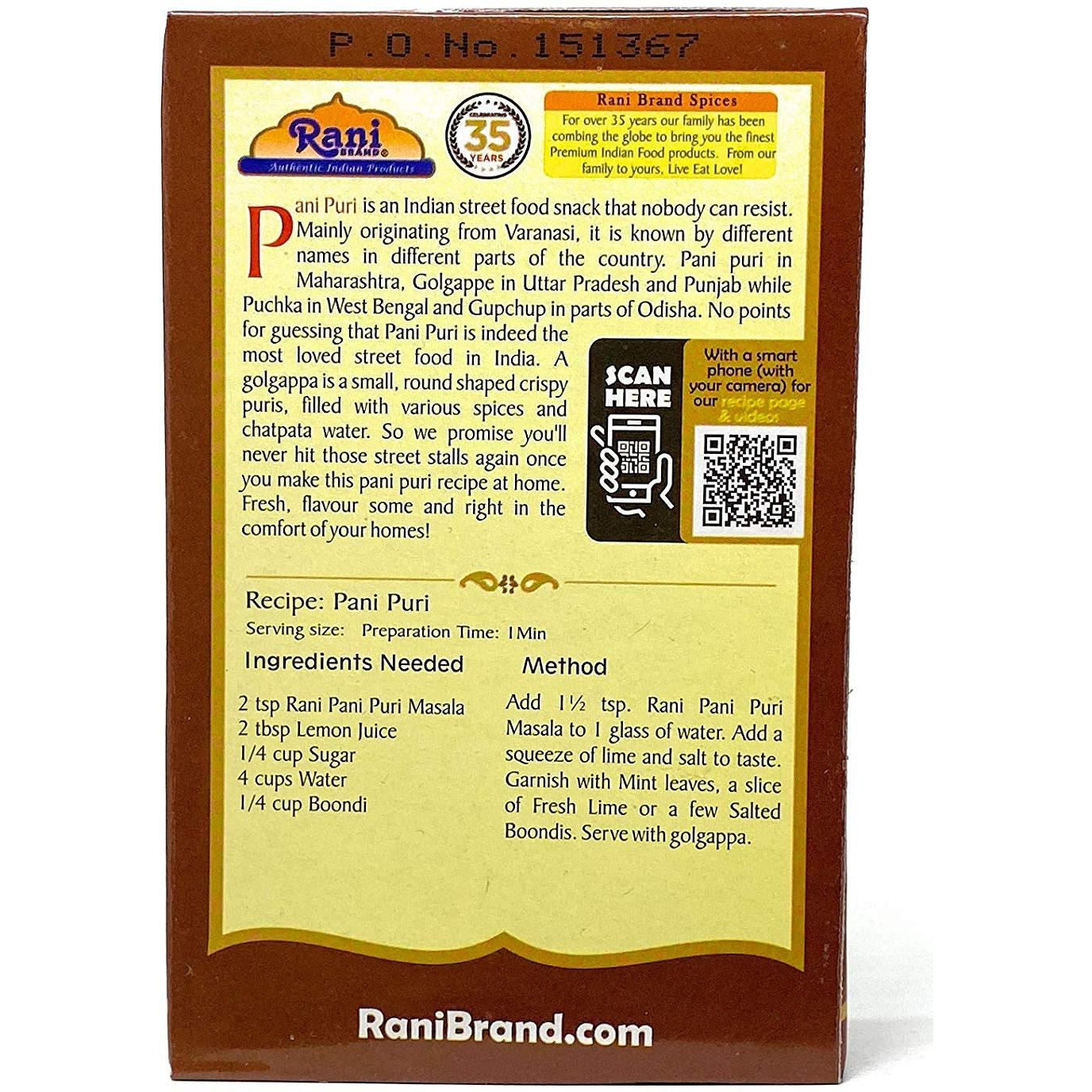 Rani Pani Puri Masala (14-Spice Blend for Indian Spicy Water) 3.5oz (100g) ~ All Natural | Vegan | No Colors | Gluten Friendly | NON-GMO | Indian Origin, gol gappa