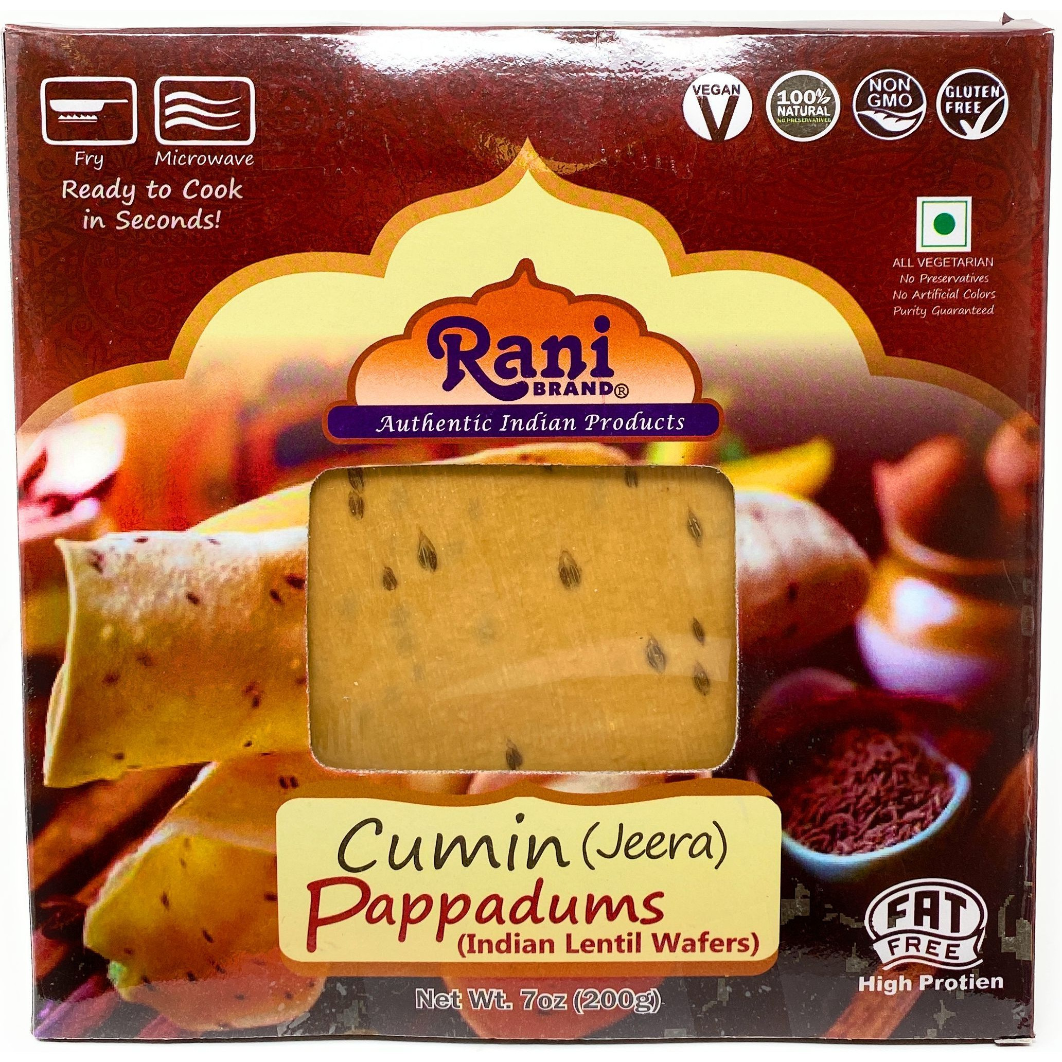 Rani Pappadums (Indian Lentil Wafer Snack) Jeera (Cumin) 7 ounce (200g) Approximately 15pc, 7 inches ~ All Natural, Gluten Friendly | NON-GMO | Vegan | Indian Origin