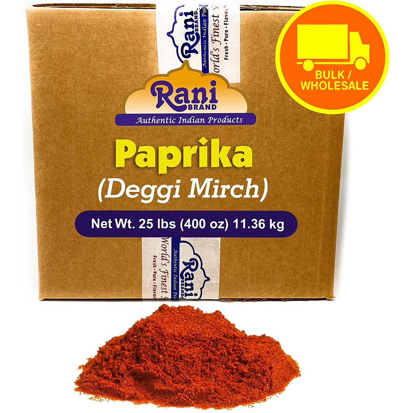 Rani Paprika (Deggi Mirch) Spice Powder, Ground 25 Pound (400 Ounce) 11.36kg ~ Bulk Box ~ All Natural, Salt-Free | Vegan | No Colors | Gluten Friendly | NON-GMO | Indian Origin