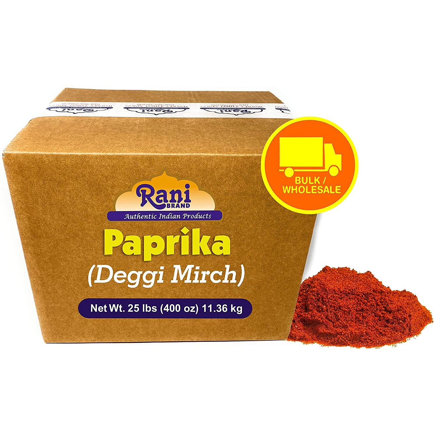 Rani Paprika (Deggi Mirch) Spice Powder, Ground 25 Pound (400 Ounce) 11.36kg ~ Bulk Box ~ All Natural, Salt-Free | Vegan | No Colors | Gluten Friendly | NON-GMO | Indian Origin