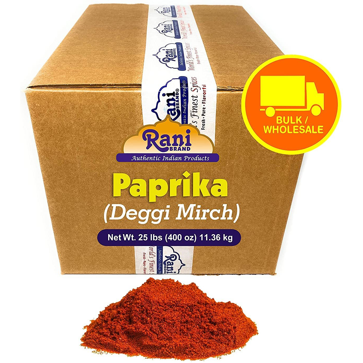 Rani Paprika (Deggi Mirch) Spice Powder, Ground 25 Pound (400 Ounce) 11.36kg ~ Bulk Box ~ All Natural, Salt-Free | Vegan | No Colors | Gluten Friendly | NON-GMO | Indian Origin