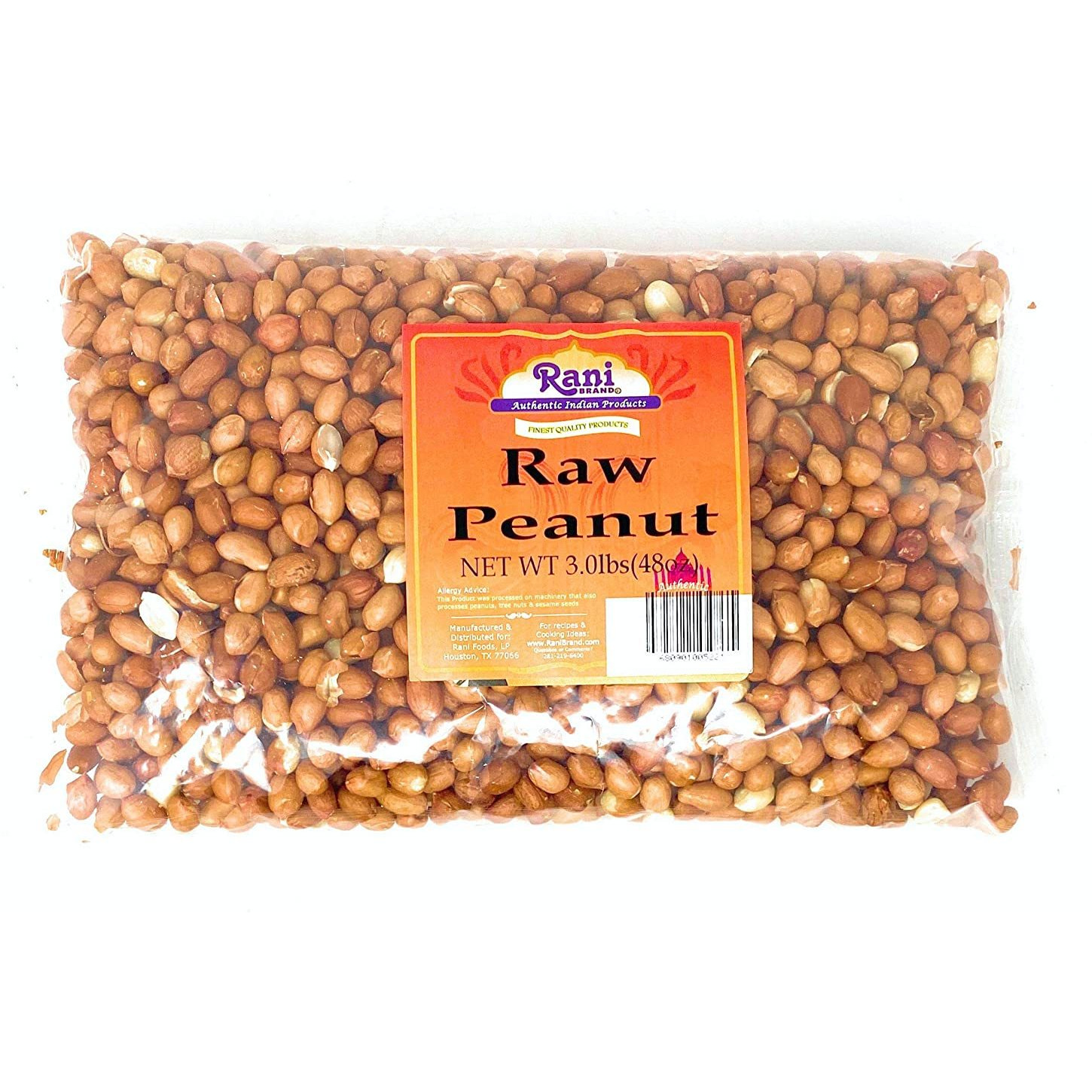 Rani Peanuts, Raw Whole With Skin (uncooked, unsalted) 48oz (3lb) Bulk ~ All Natural | Vegan | Gluten Free Ingredients | Fresh Product of USA ~ Spanish Grade Groundnut / Redskin