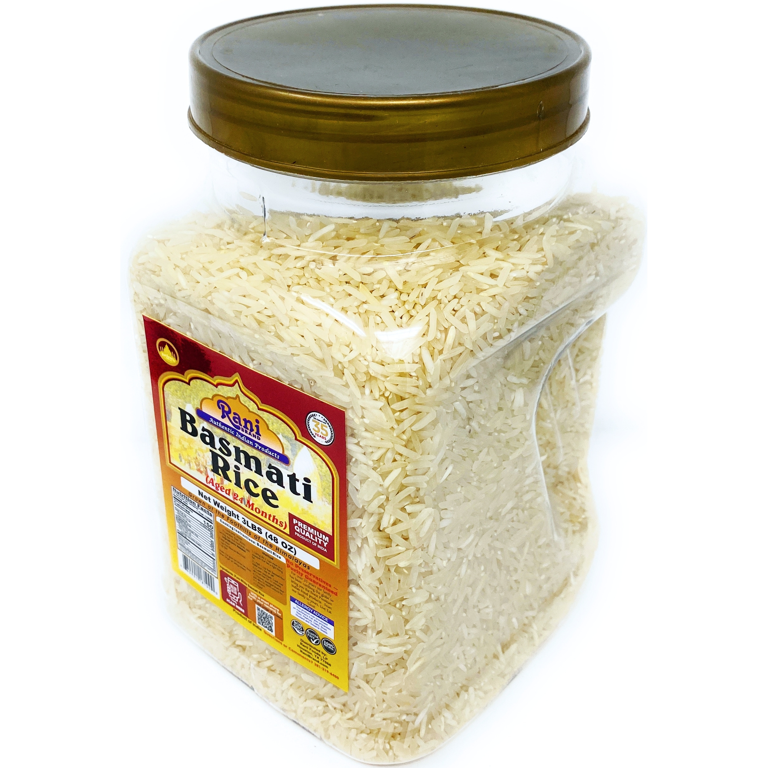 Rani Platinum White Basmati Rice Extra Long Aged, 3lbs (48oz) ~ PET Jar ~ All Natural | Vegan | Gluten Free Ingredients | Indian Origin