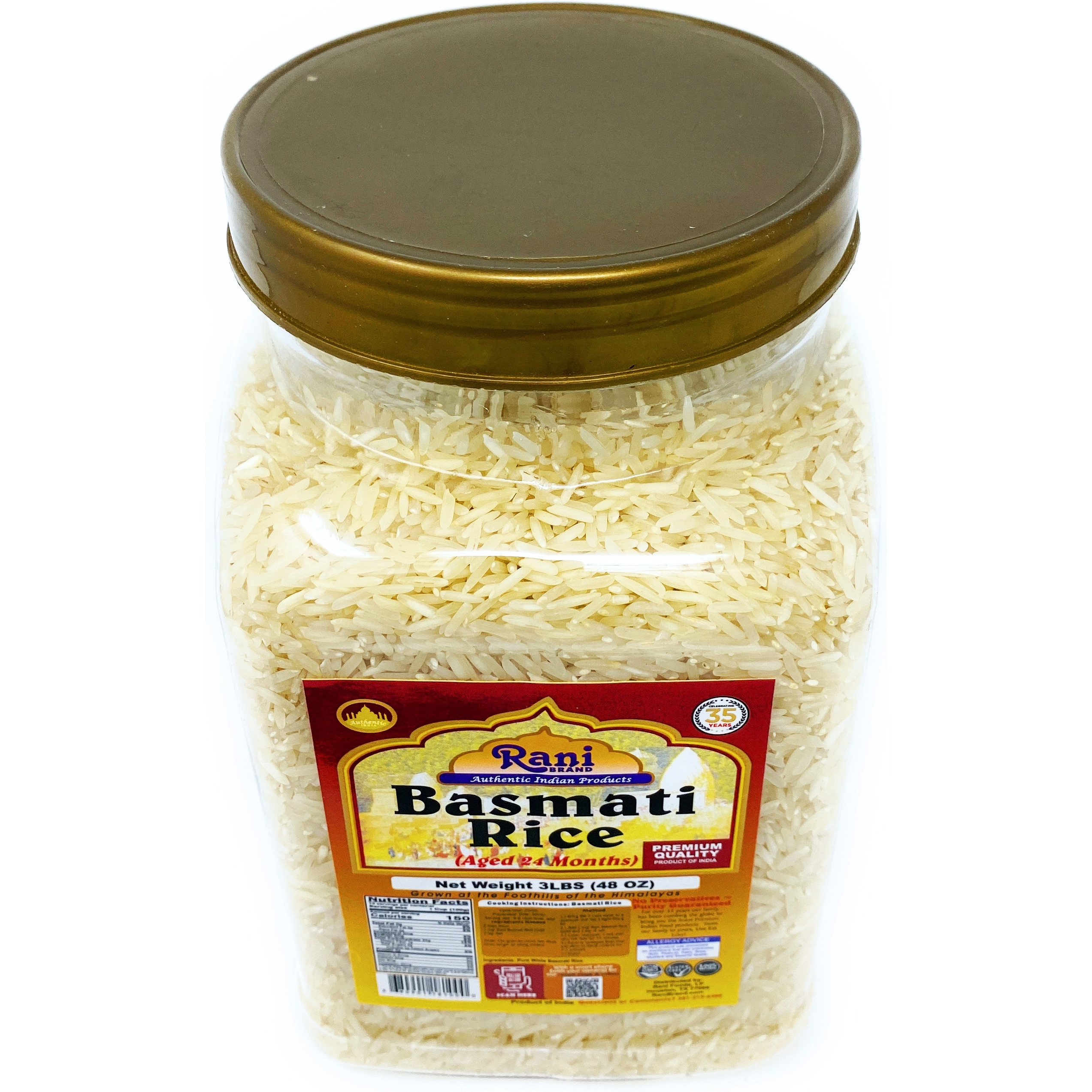 Rani Platinum White Basmati Rice Extra Long Aged, 3lbs (48oz) ~ PET Jar ~ All Natural | Vegan | Gluten Free Ingredients | Indian Origin