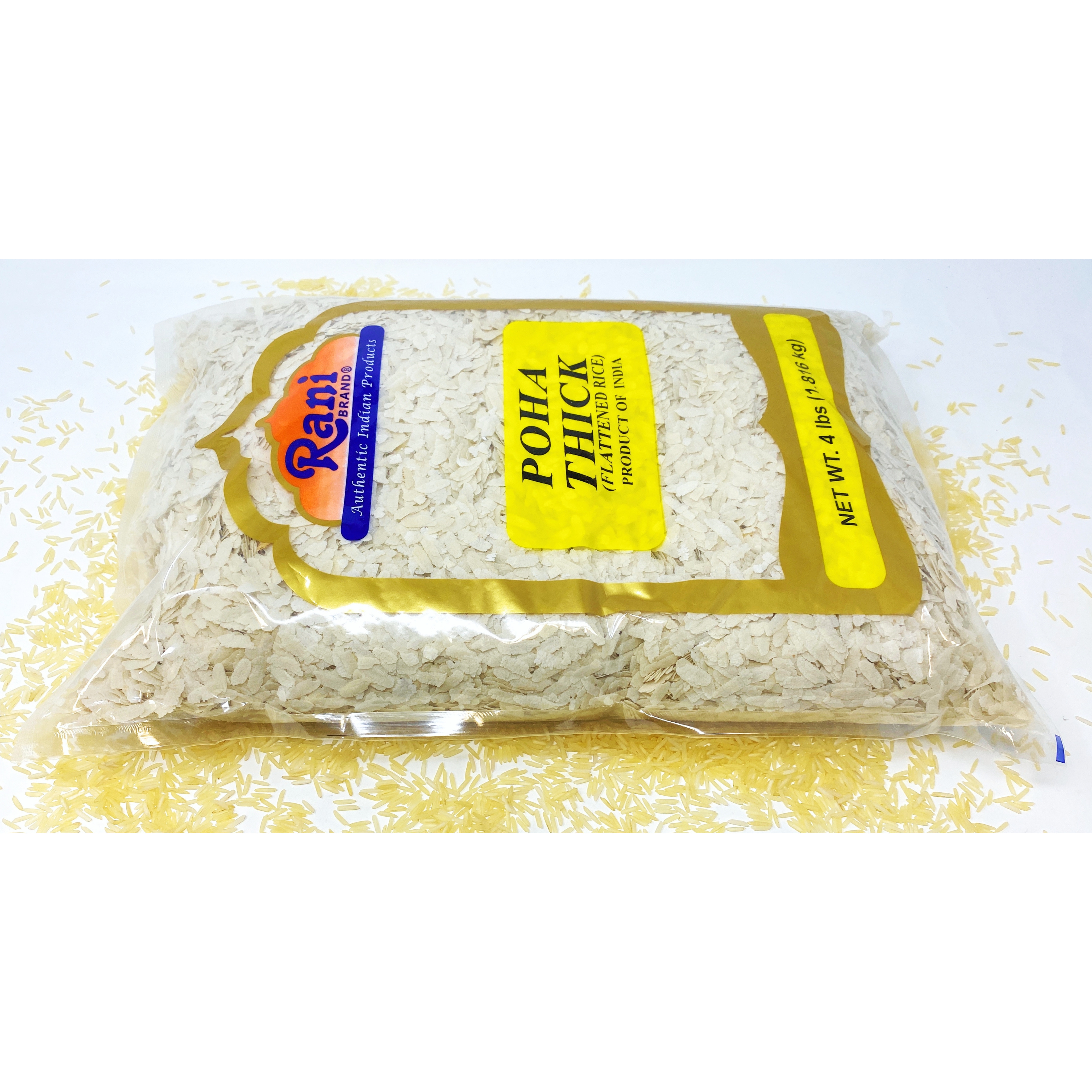 Rani Poha (Powa) Thick Medium-Cut (Flattened Rice) 4lbs (64oz) Bulk ~ All Natural, Salt-Free | Vegan | No Colors | Gluten Friendly | Indian Origin