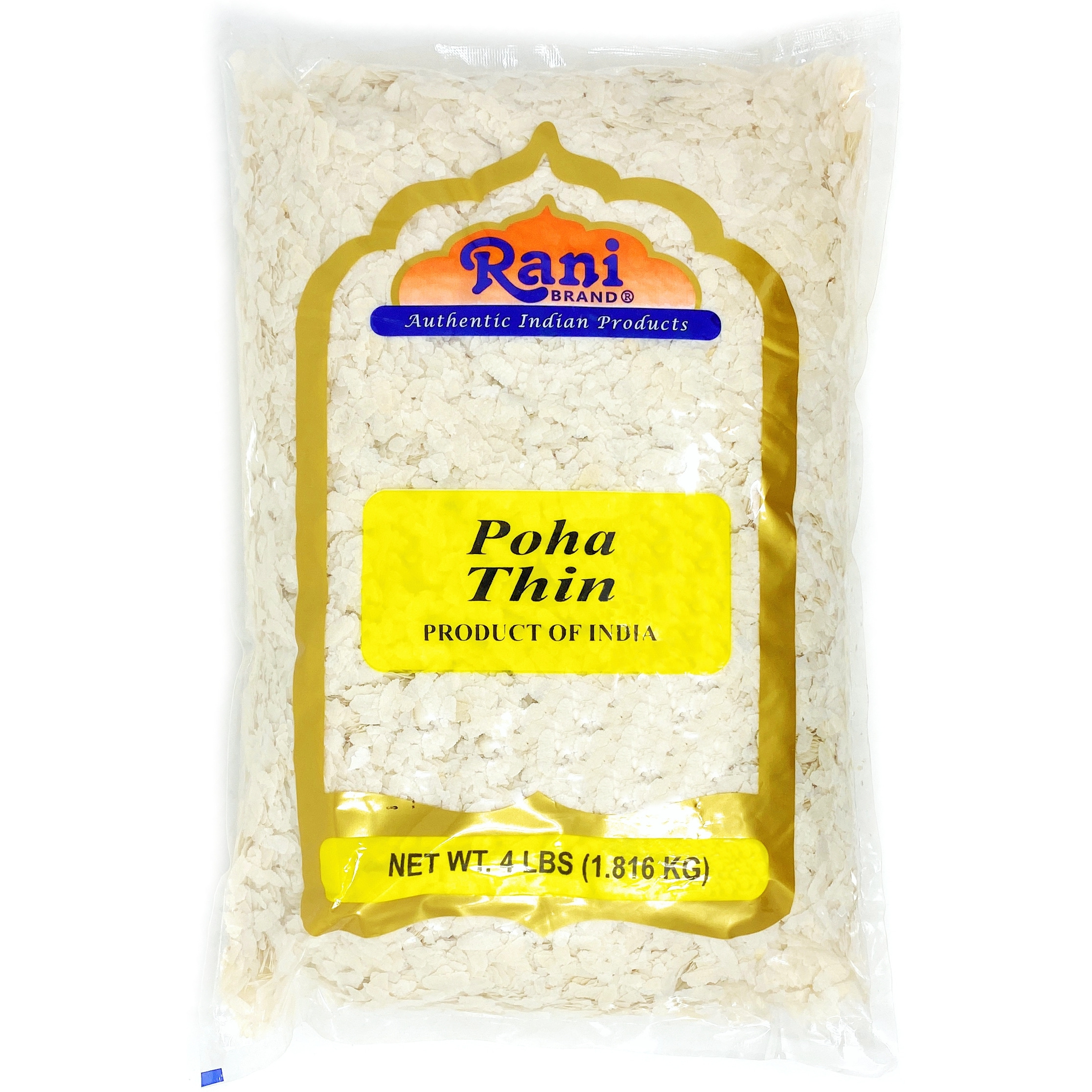 Rani Poha (Powa) Thin Cut (Flattened Rice) 4lbs (64oz) Bulk ~ All Natural, Salt-Free | Vegan | No Colors | Gluten Friendly | Indian Origin