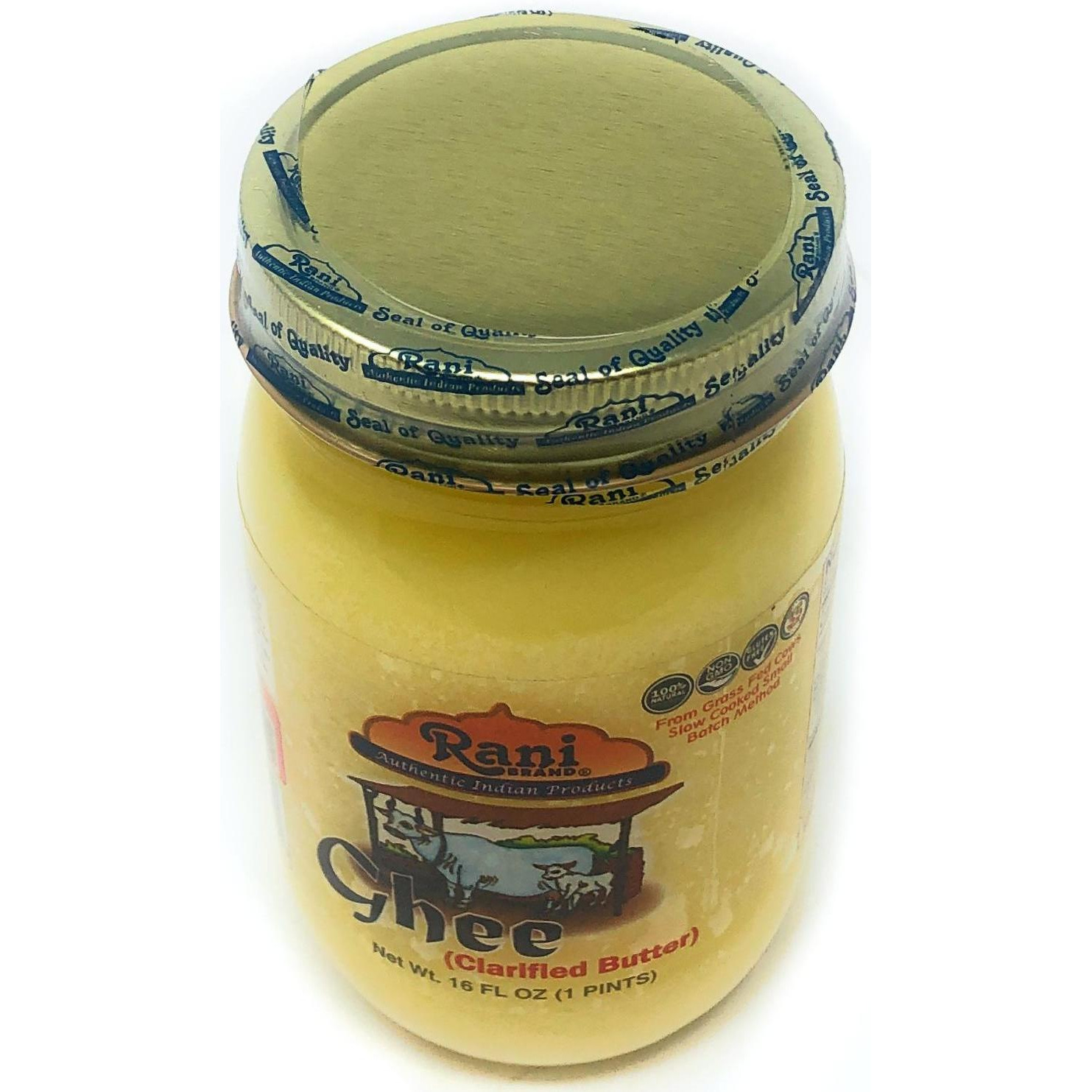 Rani Pure Natural Ghee from Grass Fed Cows (Clarified Butter) 1lb (16oz) ~ Glass Jar | Paleo Friendly | Keto Friendly | Gluten Free