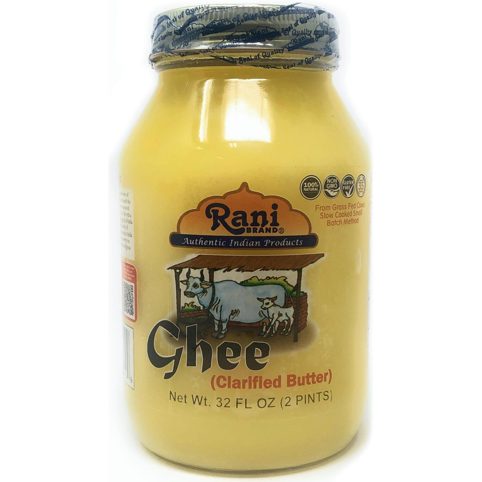 Rani Pure Natural Ghee from Grass Fed Cows (Clarified Butter) 2lb (32oz) ~ Glass Jar | Paleo Friendly | Keto Friendly | Gluten Free