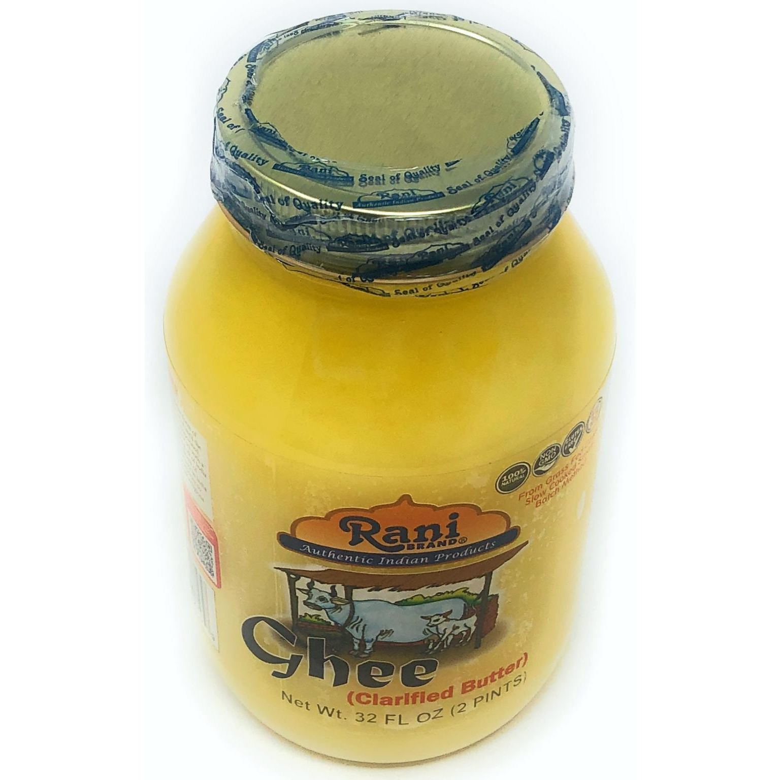 Rani Pure Natural Ghee from Grass Fed Cows (Clarified Butter) 2lb (32oz) ~ Glass Jar | Paleo Friendly | Keto Friendly | Gluten Free