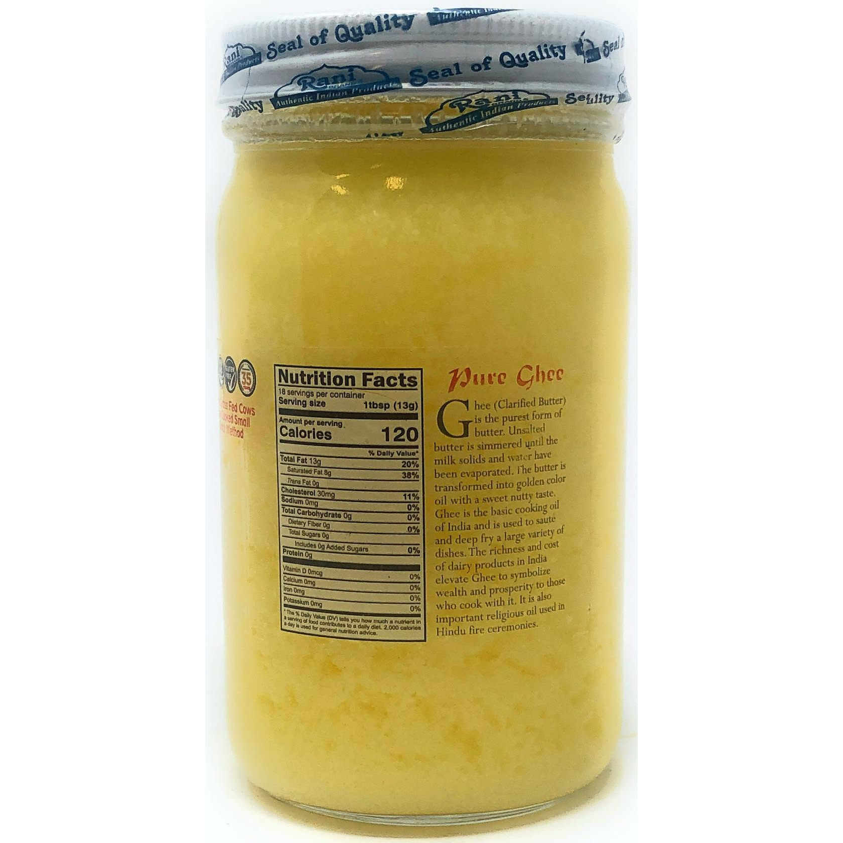 Rani Pure Natural Ghee from Grass Fed Cows (Clarified Butter) 8oz (227g) ~ Glass Jar | Paleo Friendly | Keto Friendly | Gluten Free