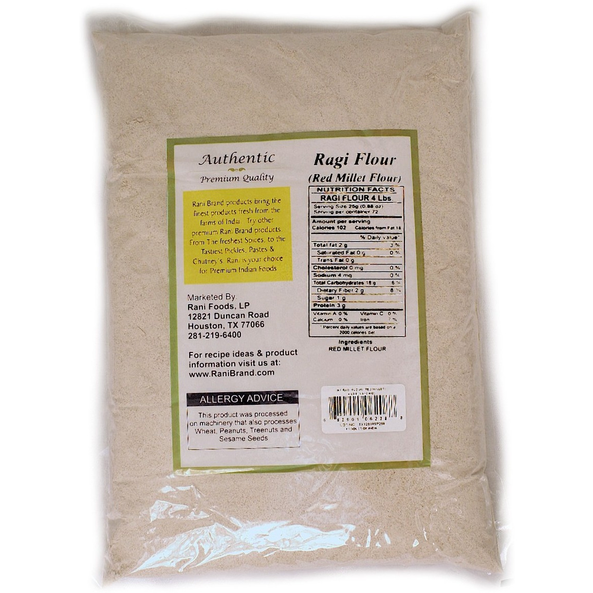 Rani Raggi Flour (Finger Millet) 4 Pound, 4lbs (64oz) Bulk ~ All Natural | Vegan | Gluten Friendly | NON-GMO | Indian Origin