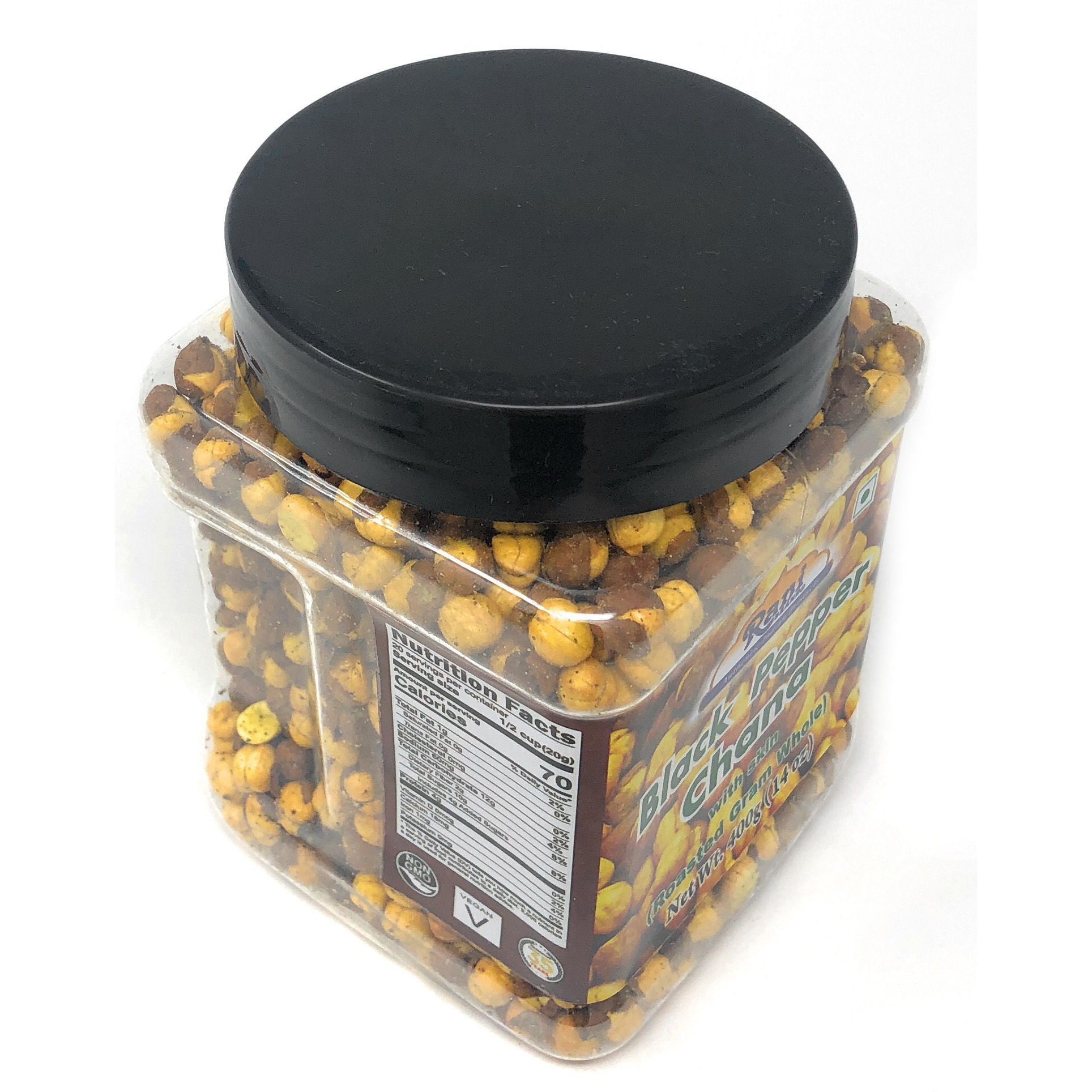 Rani Roasted Chana (Chickpeas) Black Pepper Flavor 14oz (400g) ~ All Natural | Vegan | No Preservatives | No Colors | Great Snack, Ready to Eat, Seasoned with 5 Spices, Indian Origin