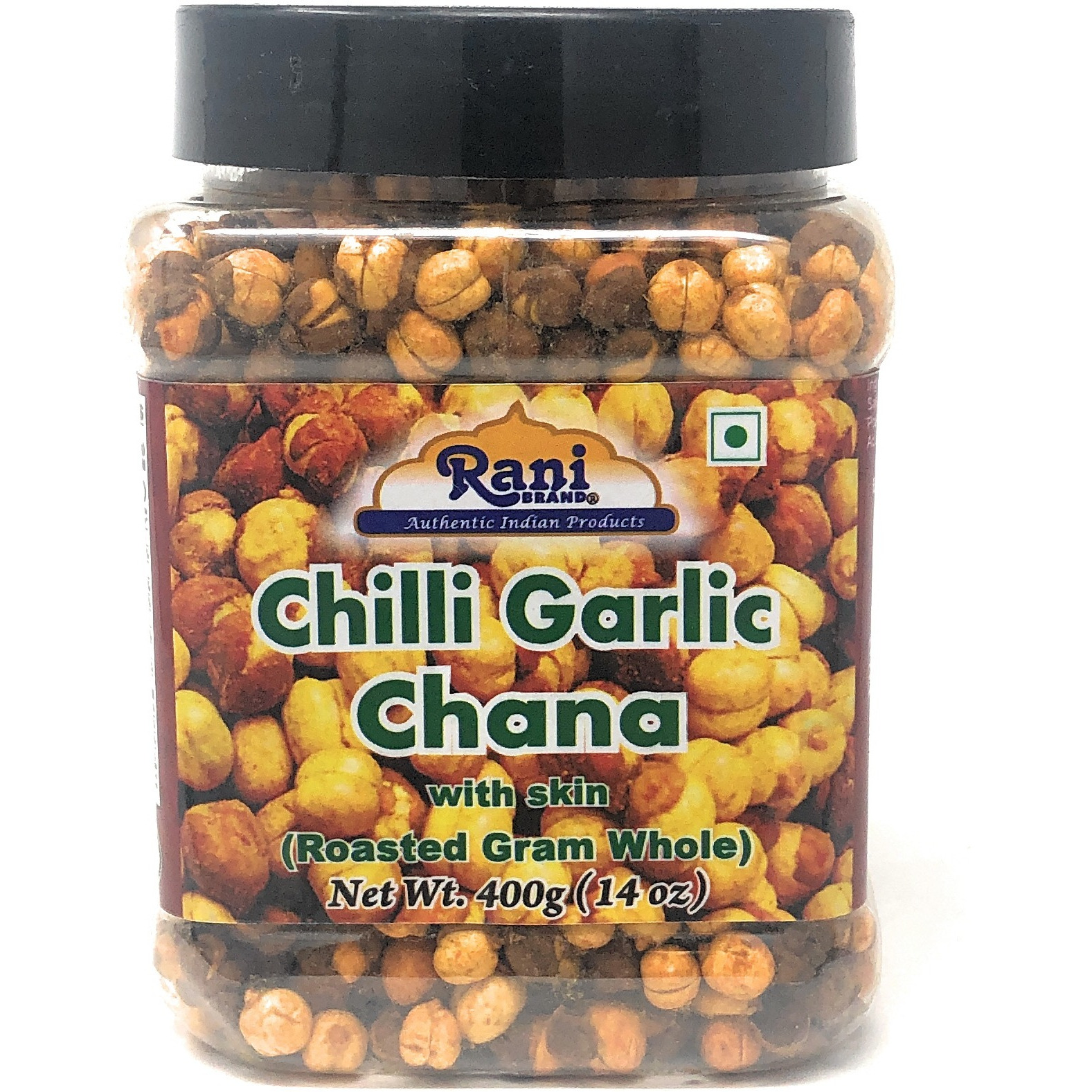 Rani Roasted Chana (Chickpeas) Chilli Garlic Flavor 14oz (400g) ~ All Natural | Vegan | No Preservatives | No Colors | Great Snack, Ready to Eat, Seasoned with 6 Spices, Indian Origin