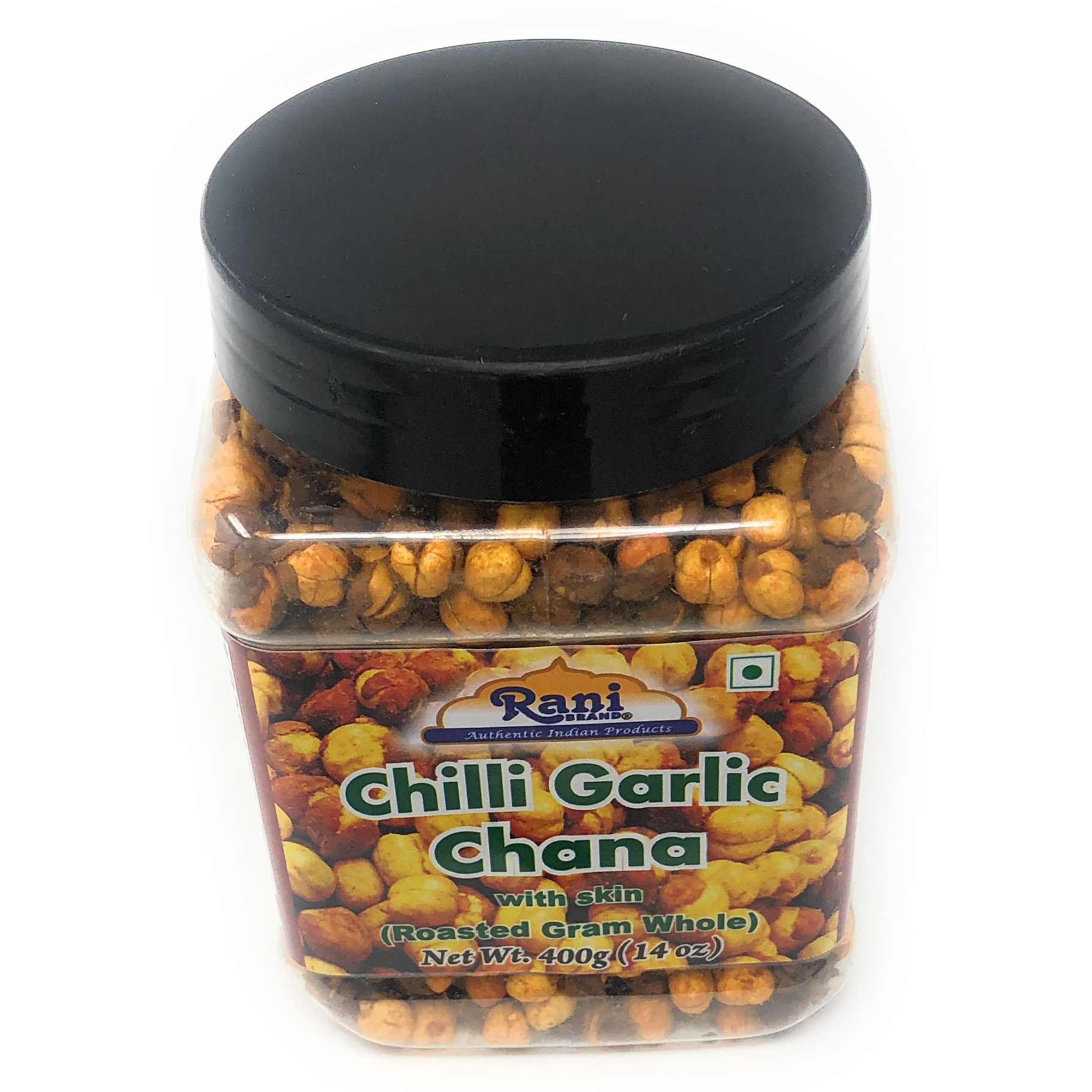 Rani Roasted Chana (Chickpeas) Chilli Garlic Flavor 14oz (400g) ~ All Natural | Vegan | No Preservatives | No Colors | Great Snack, Ready to Eat, Seasoned with 6 Spices, Indian Origin