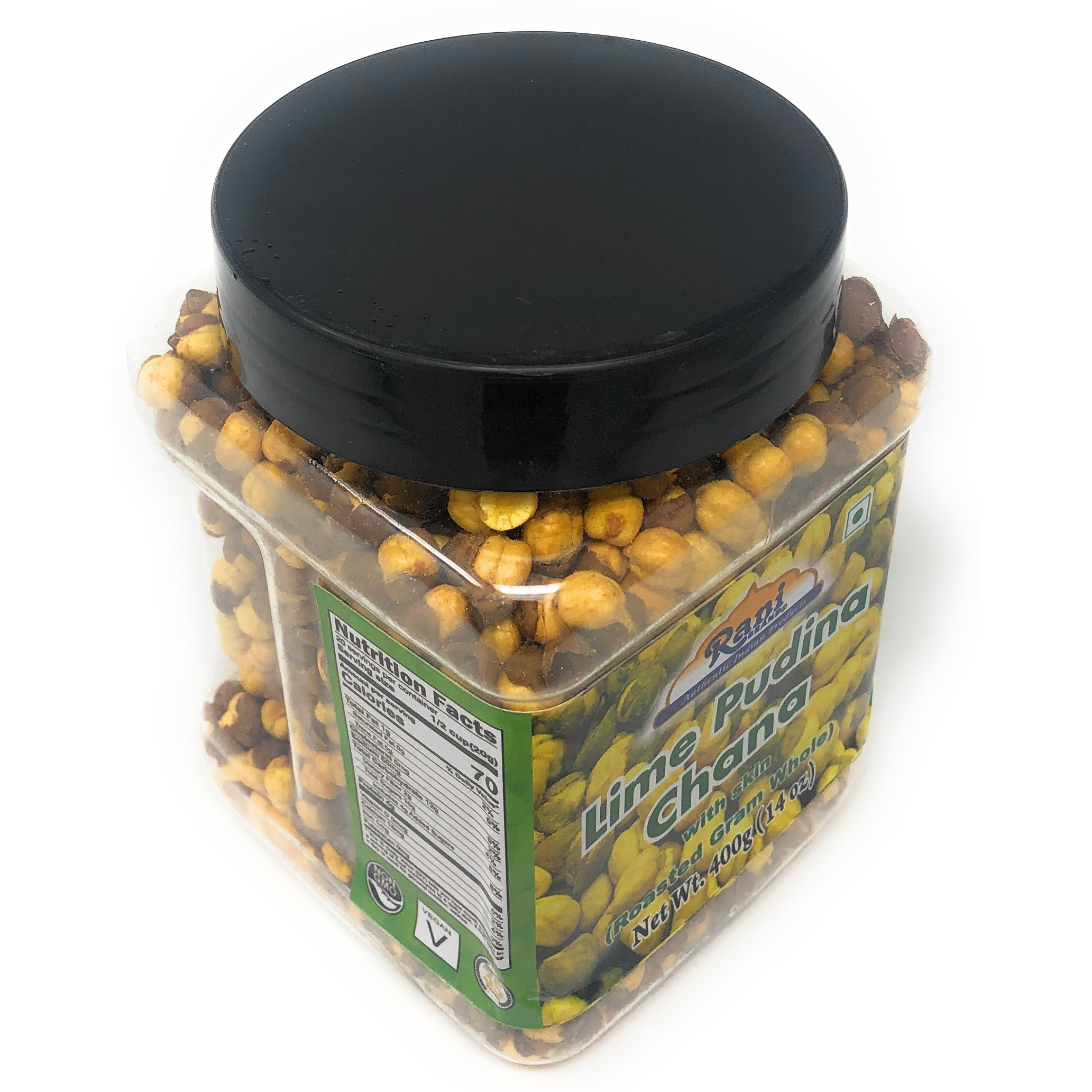 Rani Roasted Chana (Chickpeas) Lime Podina (Mint) Flavor 14oz (400g) ~ All Natural | Vegan | No Preservatives | No Colors | Great Snack, Ready to Eat, Seasoned with 5 Spices, Indian Origin