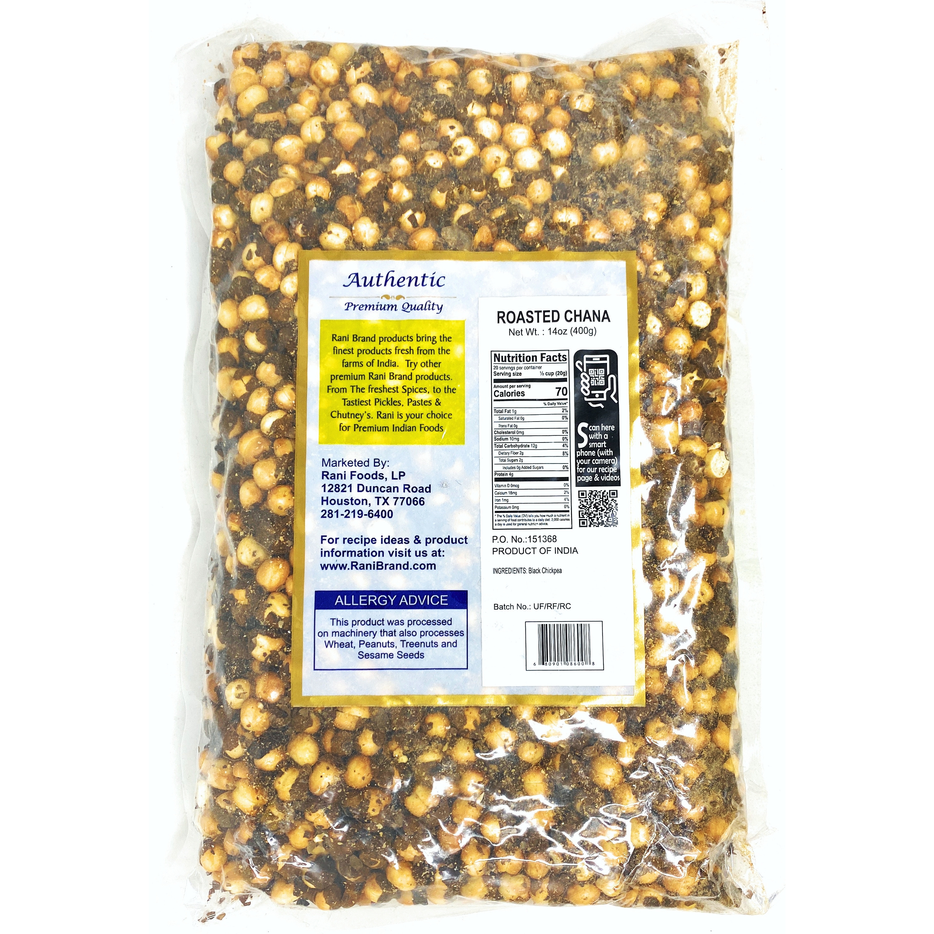 Rani Roasted Chana Salted 14oz (400g) Great Gluten Friendly Snack, Ready to Eat ~ All Natural | Vegan | No Preservatives | No Colors | Indian Origin