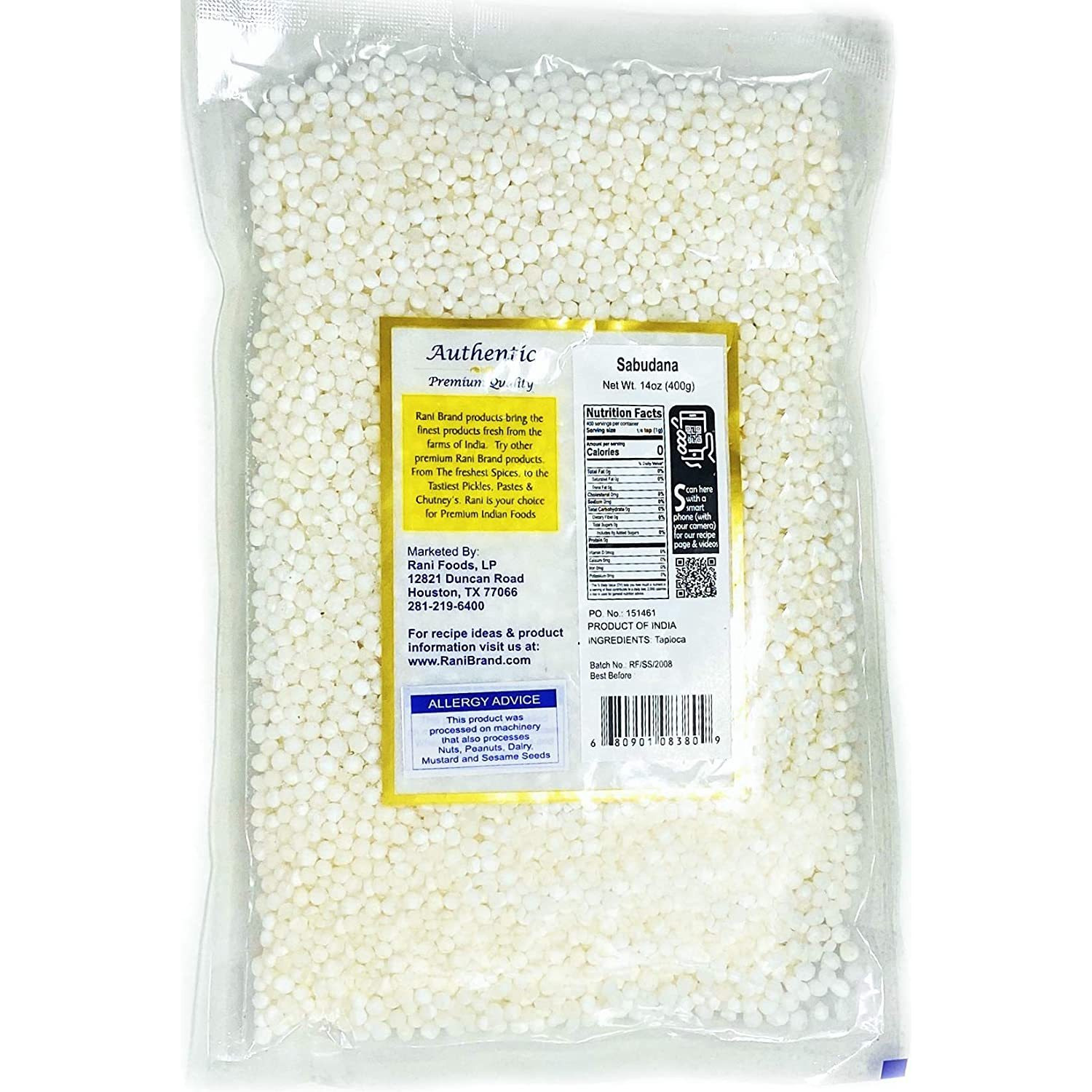 Rani Sabudana (Tapioca / Sago) Pearls 14oz (400g) ~ All Natural | Vegan | No Colors | NON-GMO | Indian Origin