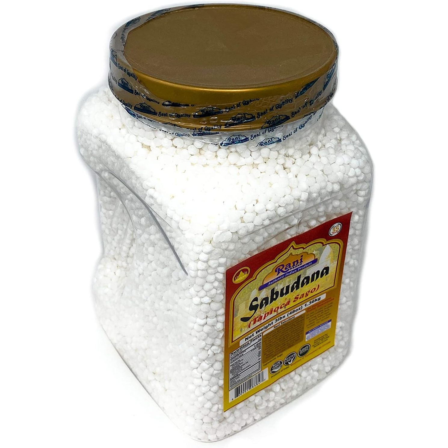 Rani Sabudana (Tapioca / Sago) Pearls 3lbs (48oz) Pet Jar Bulk ~ All Natural | Vegan | No Colors | NON-GMO | Indian Origin