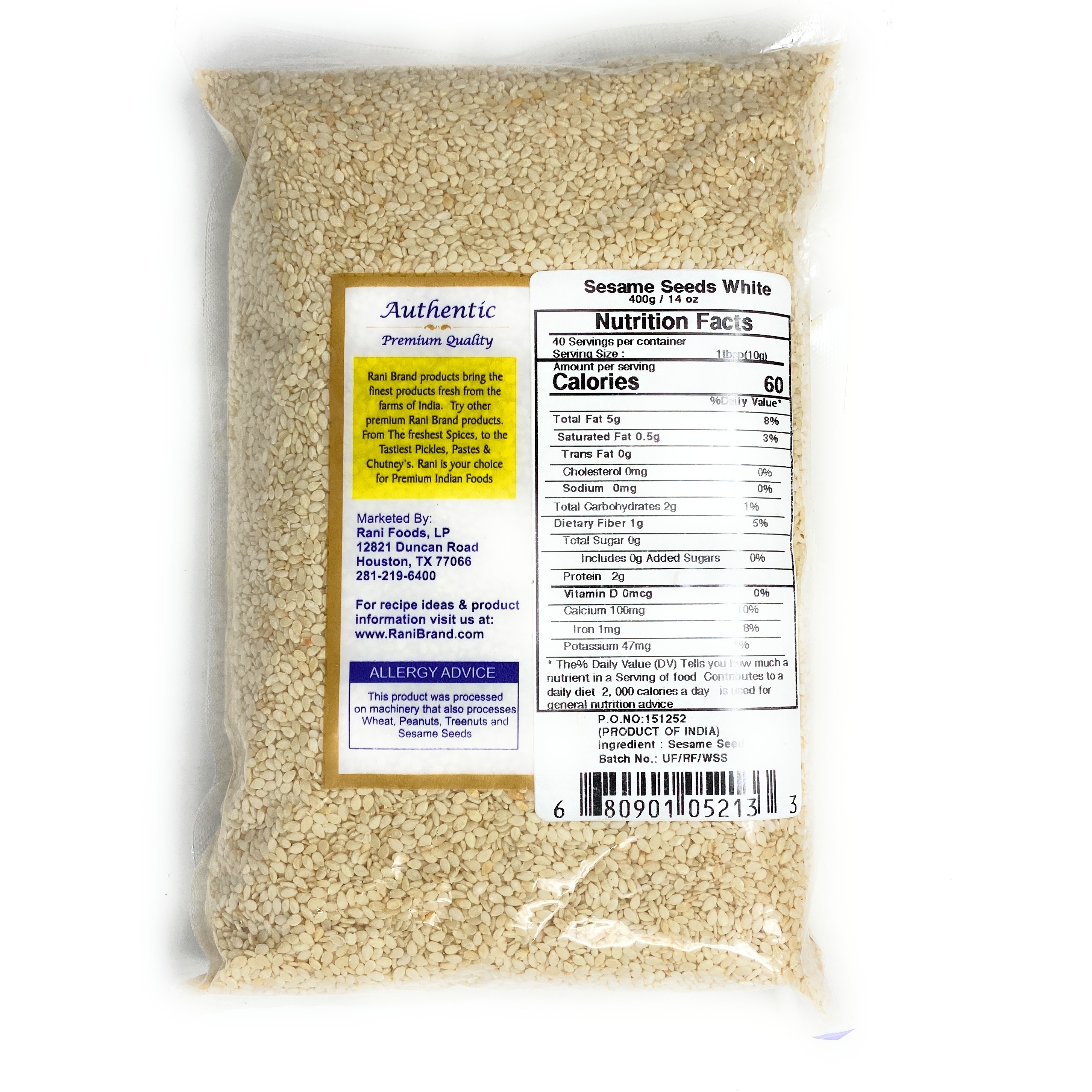 Rani Sesame Seeds White (Till) 14oz (400gm) ~ All Natural | Gluten Free Ingredients | NON-GMO | Vegan | Indian Origin