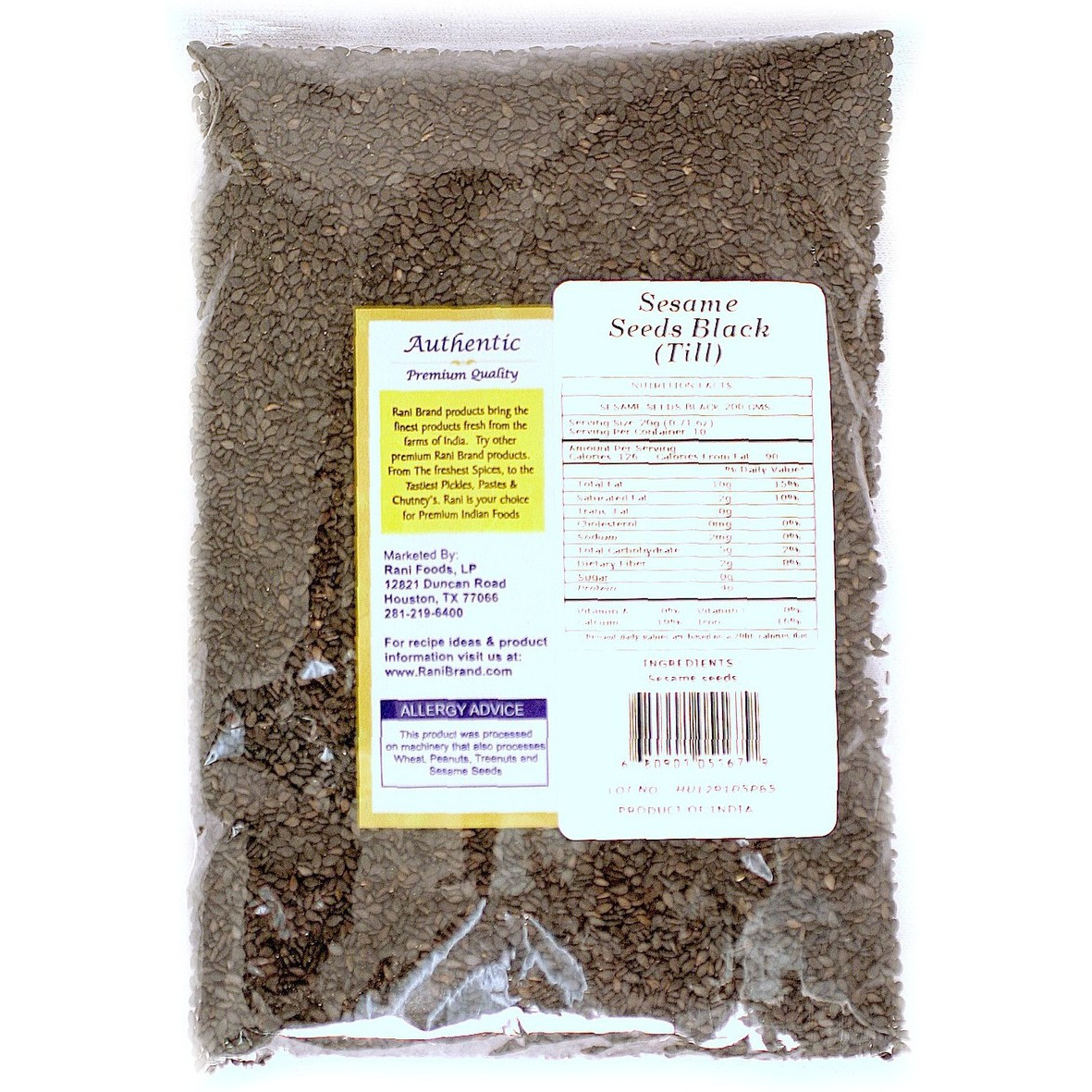 Rani Sesame Seeds Whole Black, Raw (Kala Till) 7oz (200g) ~ All Natural | Gluten Friendly | NON-GMO | Vegan | Indian Origin.