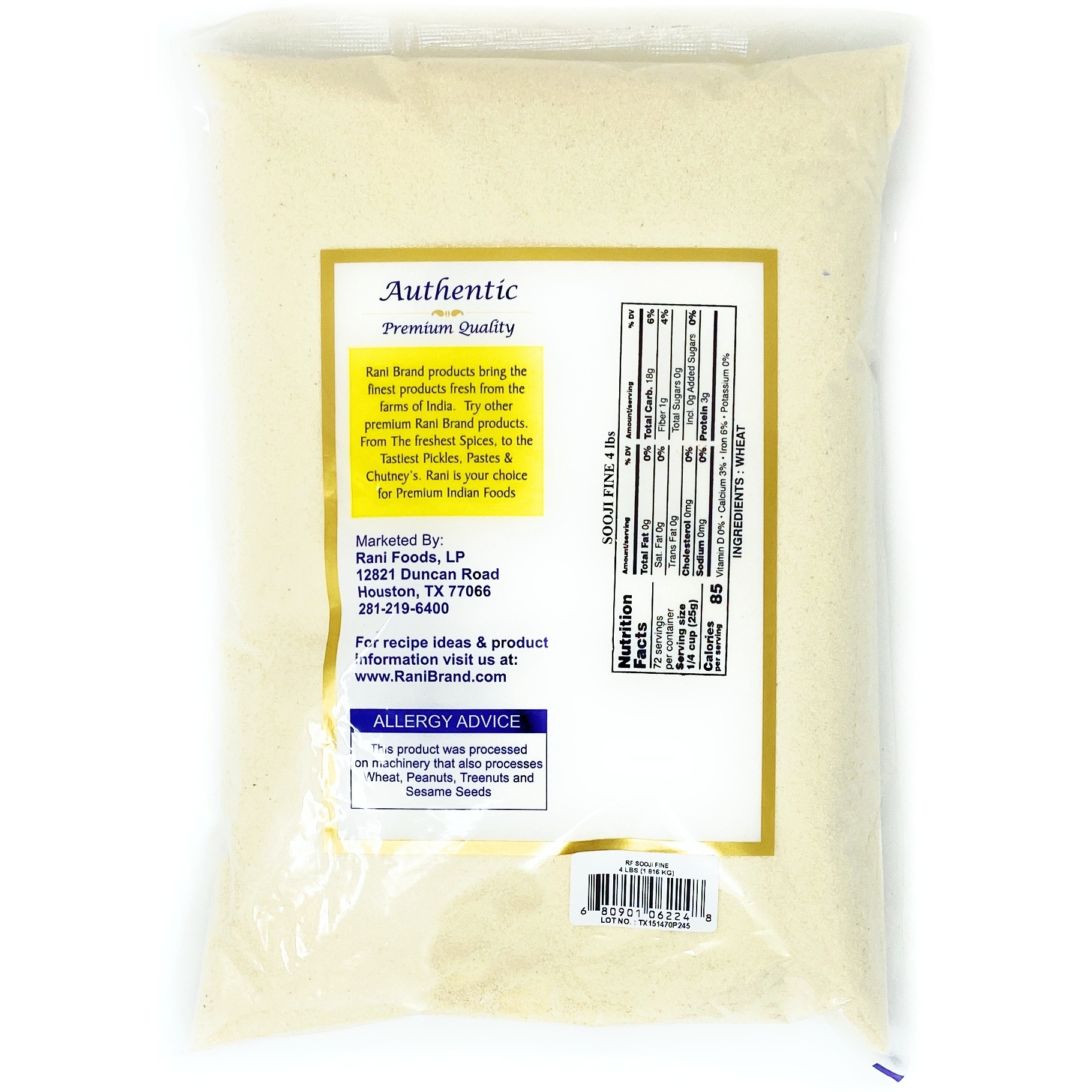 Rani Sooji Fine (Farina,Suji,Rava) Flour 4lbs (64oz) ~ All Natural | Vegan | NON-GMO | Indian Origin