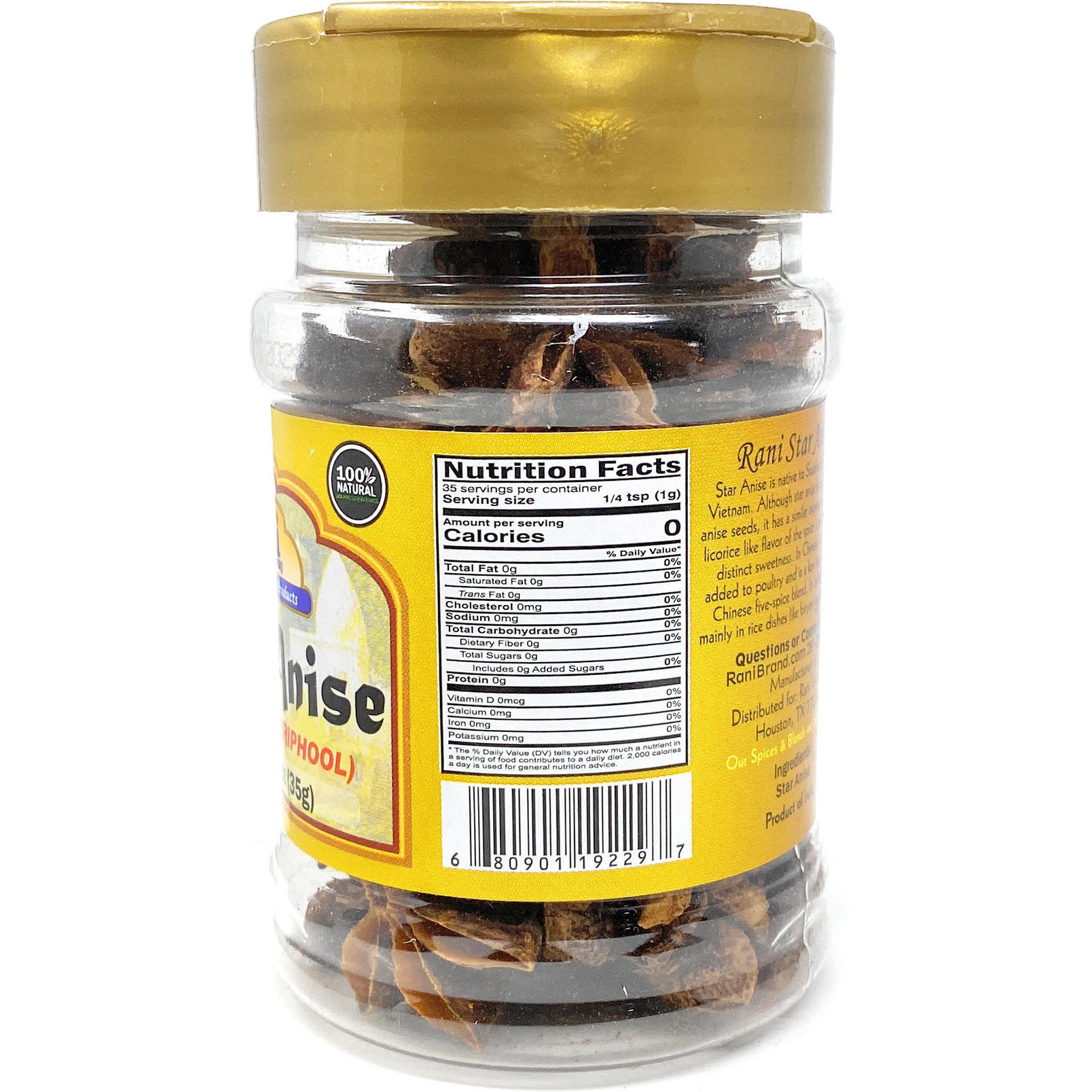 Rani Star Anise Seeds, Whole Pods (Badian Khatai) Spice 1.25oz (35g) PET Jar ~ All Natural ~ Gluten Friendly  | NON-GMO | Vegan | Indian Origin