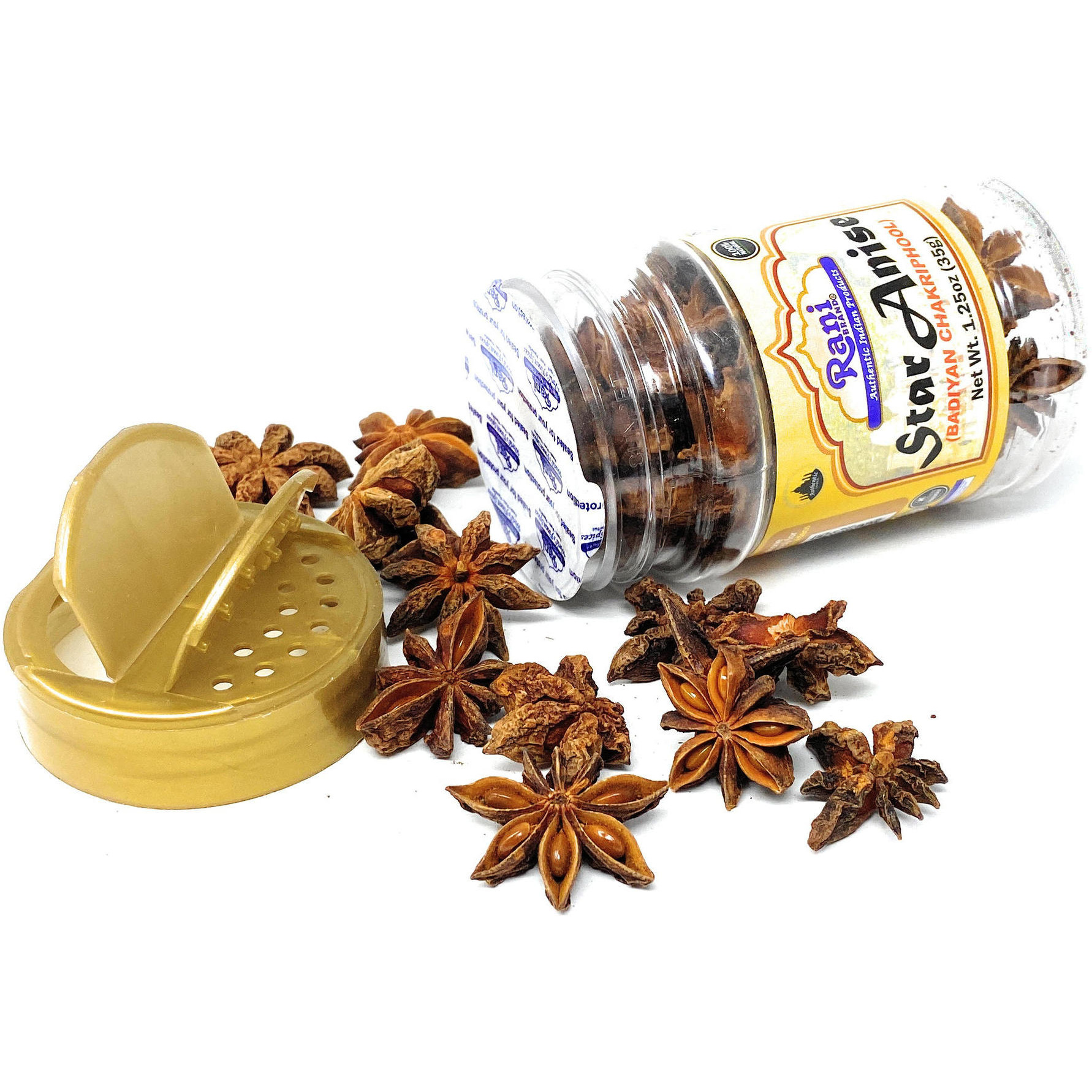 Rani Star Anise Seeds, Whole Pods (Badian Khatai) Spice 1.25oz (35g) PET Jar ~ All Natural ~ Gluten Friendly  | NON-GMO | Vegan | Indian Origin