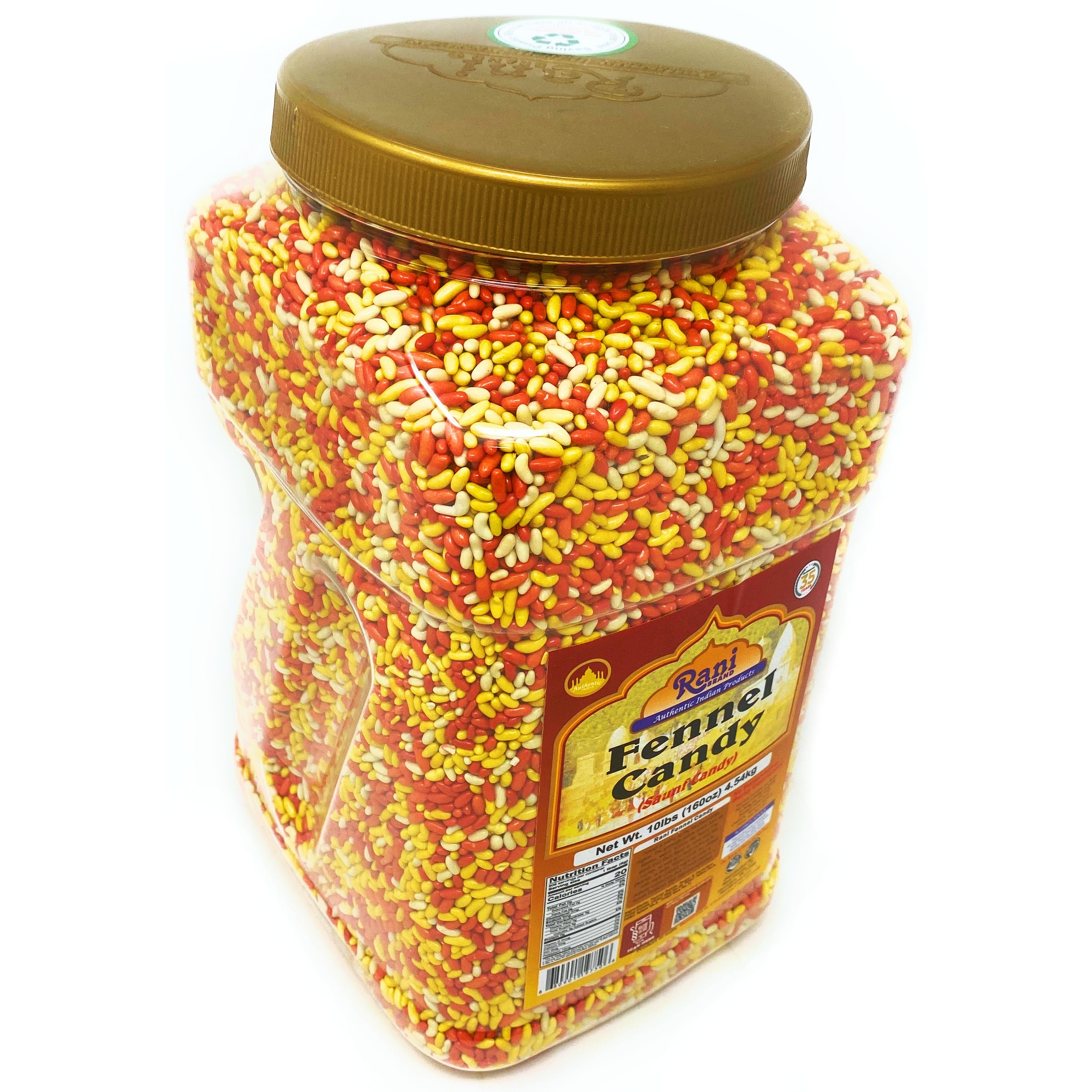 Rani Sugar Coated Fennel Candy 10lbs (4.54kg), Bulk PET Jar ~ Indian After Meal Digestive Treat | Vegan