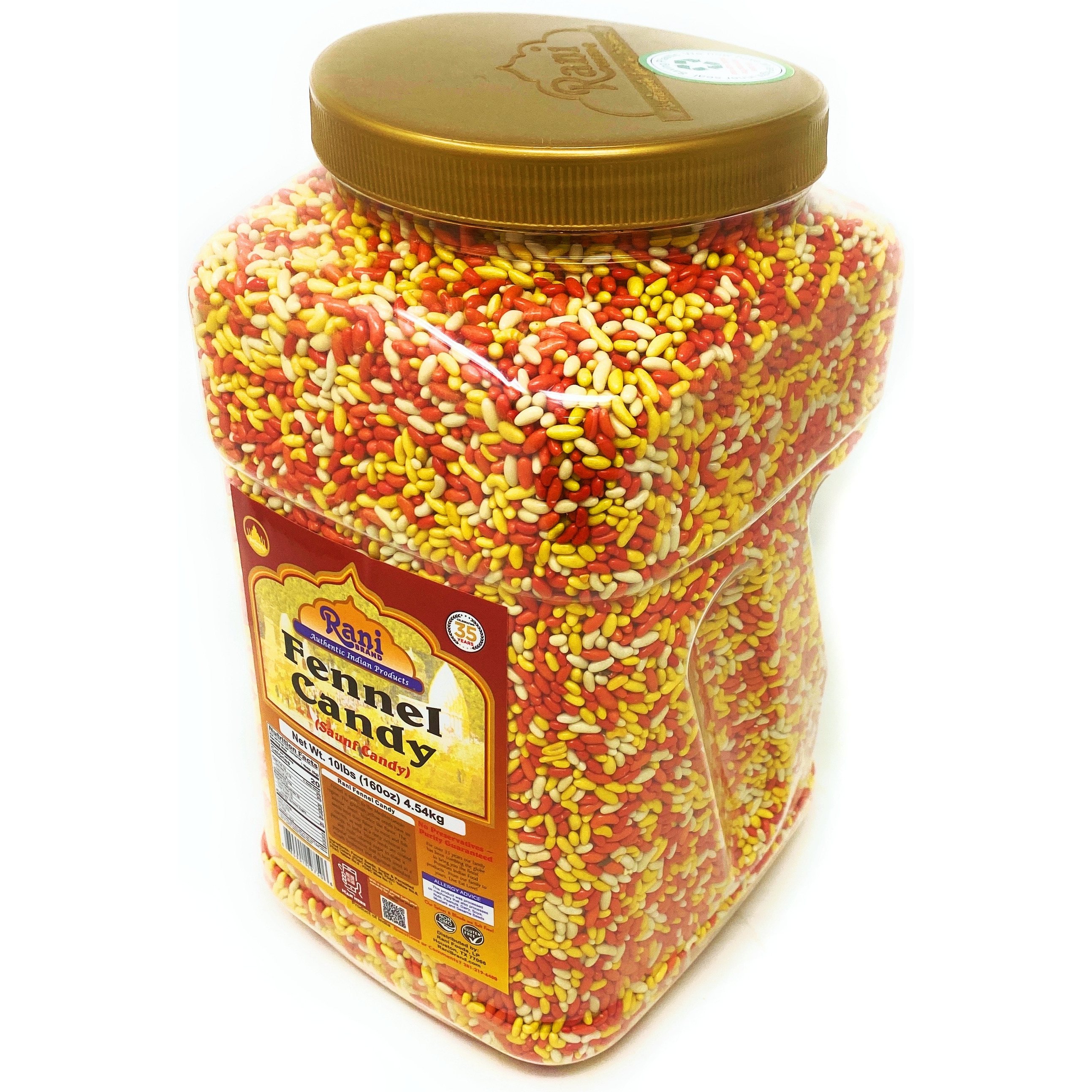 Rani Sugar Coated Fennel Candy 10lbs (4.54kg), Bulk PET Jar ~ Indian After Meal Digestive Treat | Vegan