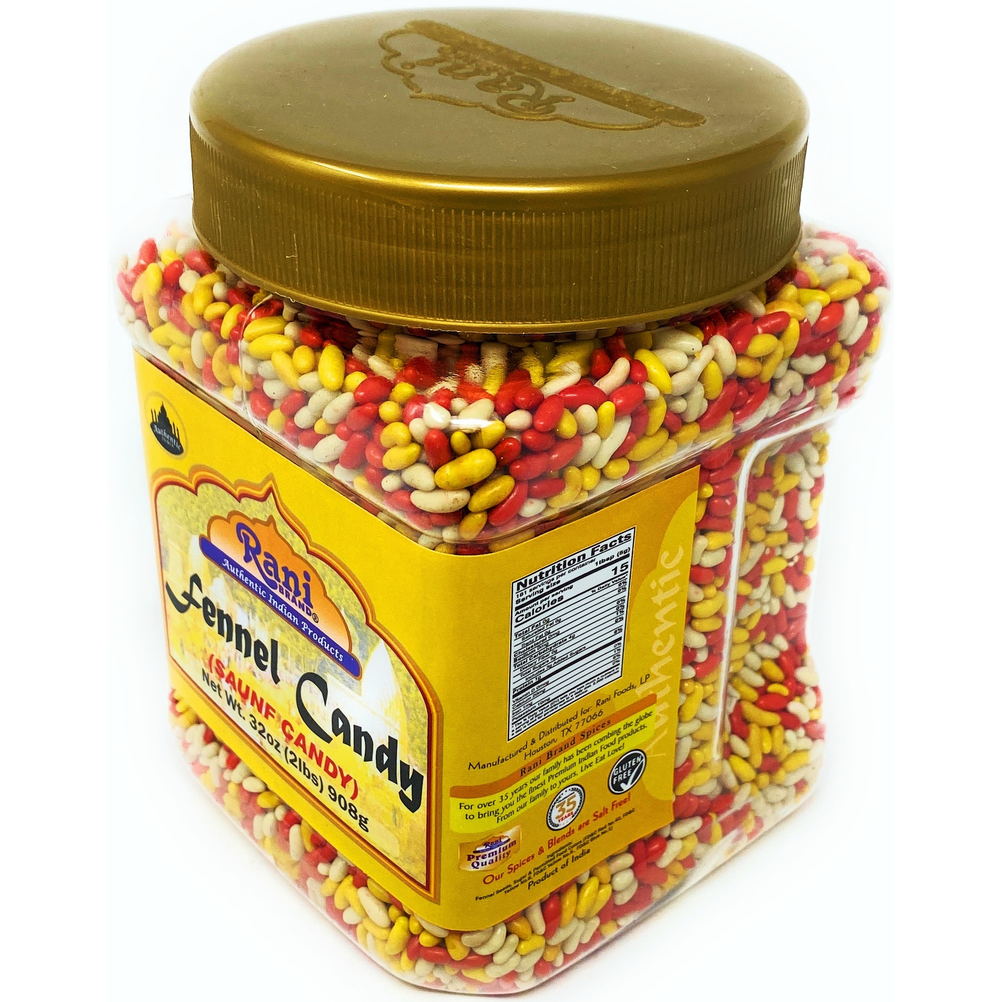 Rani Sugar Coated Fennel Candy 2lbs (32oz) 908g Bulk, PET Jar ~ Indian After Meal Digestive Treat | Vegan