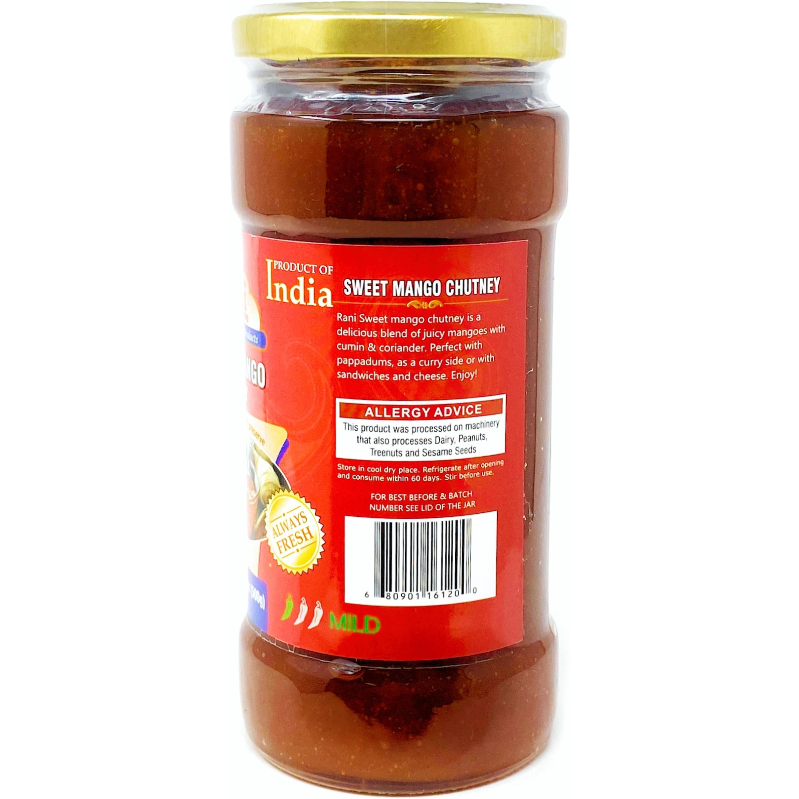 Rani Sweet Mango Chutney (Indian Preserve) 17.5oz (500g) 1.1lbs Glass Jar, Ready to eat, Vegan ~ Gluten Free Ingredients, All Natural, NON-GMO
