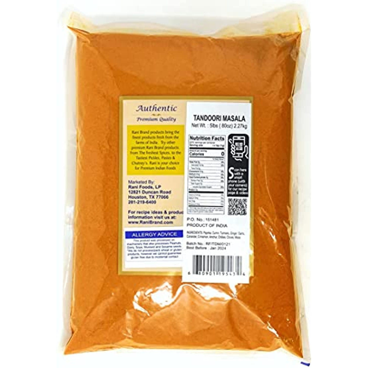 Rani Tandoori Masala (Natural, No Colors Added) Indian 11-Spice Blend 80oz (5lbs) 2.27kg Bulk ~ Salt Free | Vegan | Gluten Friendly | NON-GMO