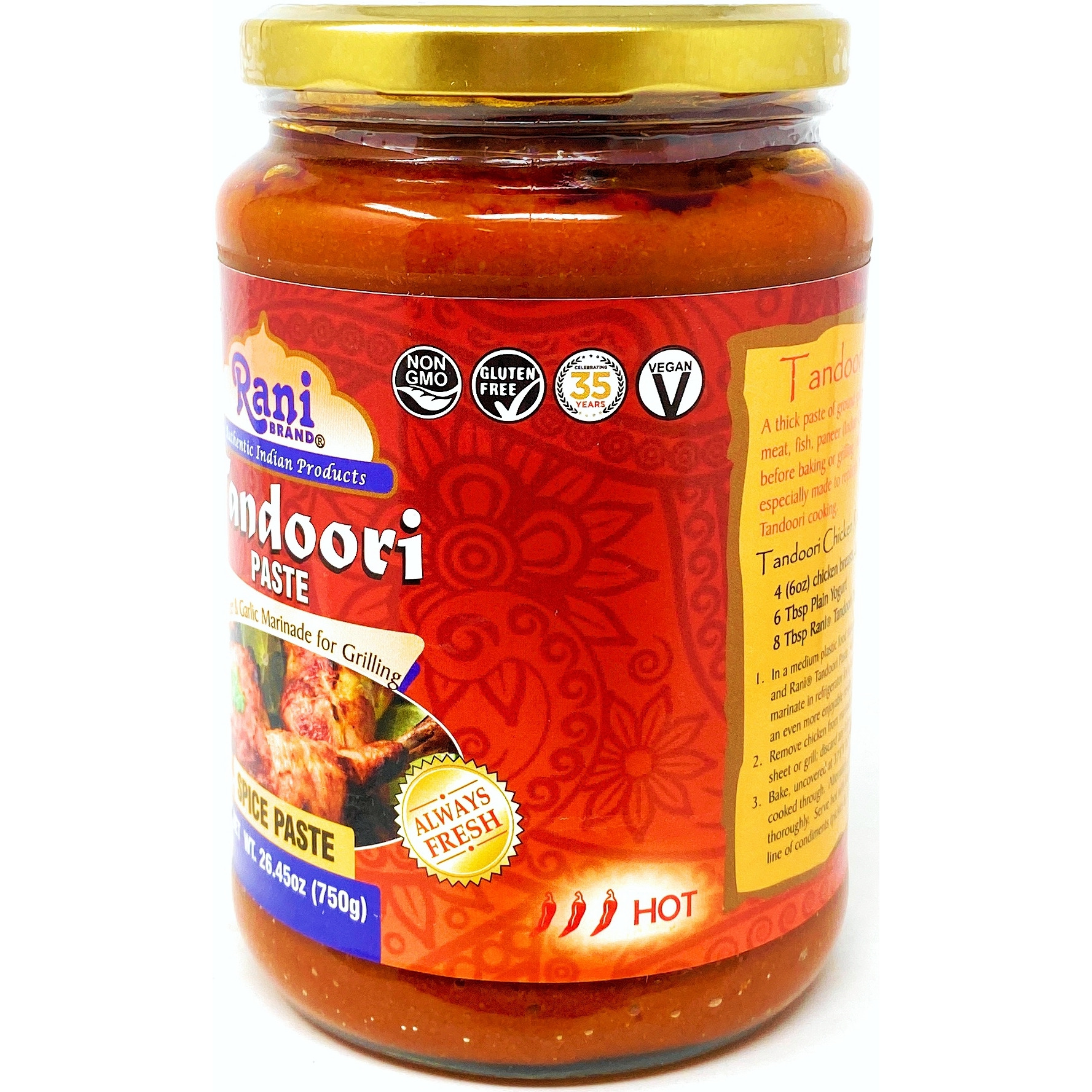 Rani Tandoori Paste 26.45oz (750g) For Tandoori Chicken, Chicken Tikka, Paneer Tikka Glass Jar ~ No Colors | All Natural | NON-GMO | Vegan | Gluten Free | Indian Origin