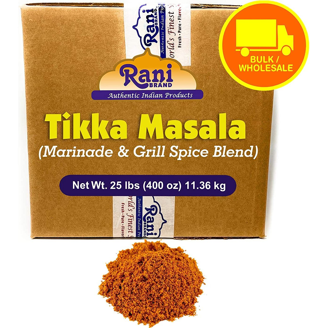 Rani Tikka Masala Indian 7-Spice Blend, 25 Pound (400 Ounce) 11.36kg ~ Bulk Box ~ All Natural, Salt-Free | Vegan | No Colors | Gluten Friendly | NON-GMO