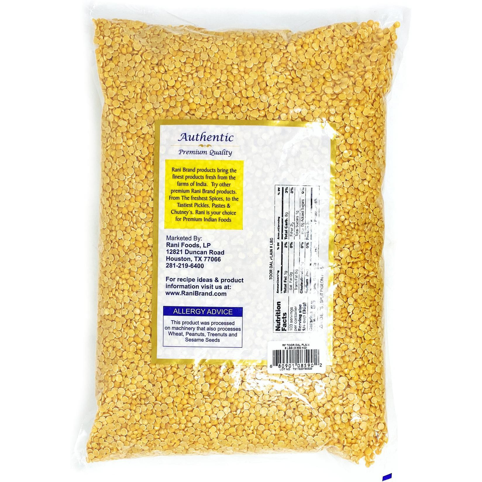 Rani Toor Dal (Split Pigeon Peas) 8lb (128oz) Bulk ~ All Natural | Gluten Friendly | NON-GMO | Vegan | Indian Origin