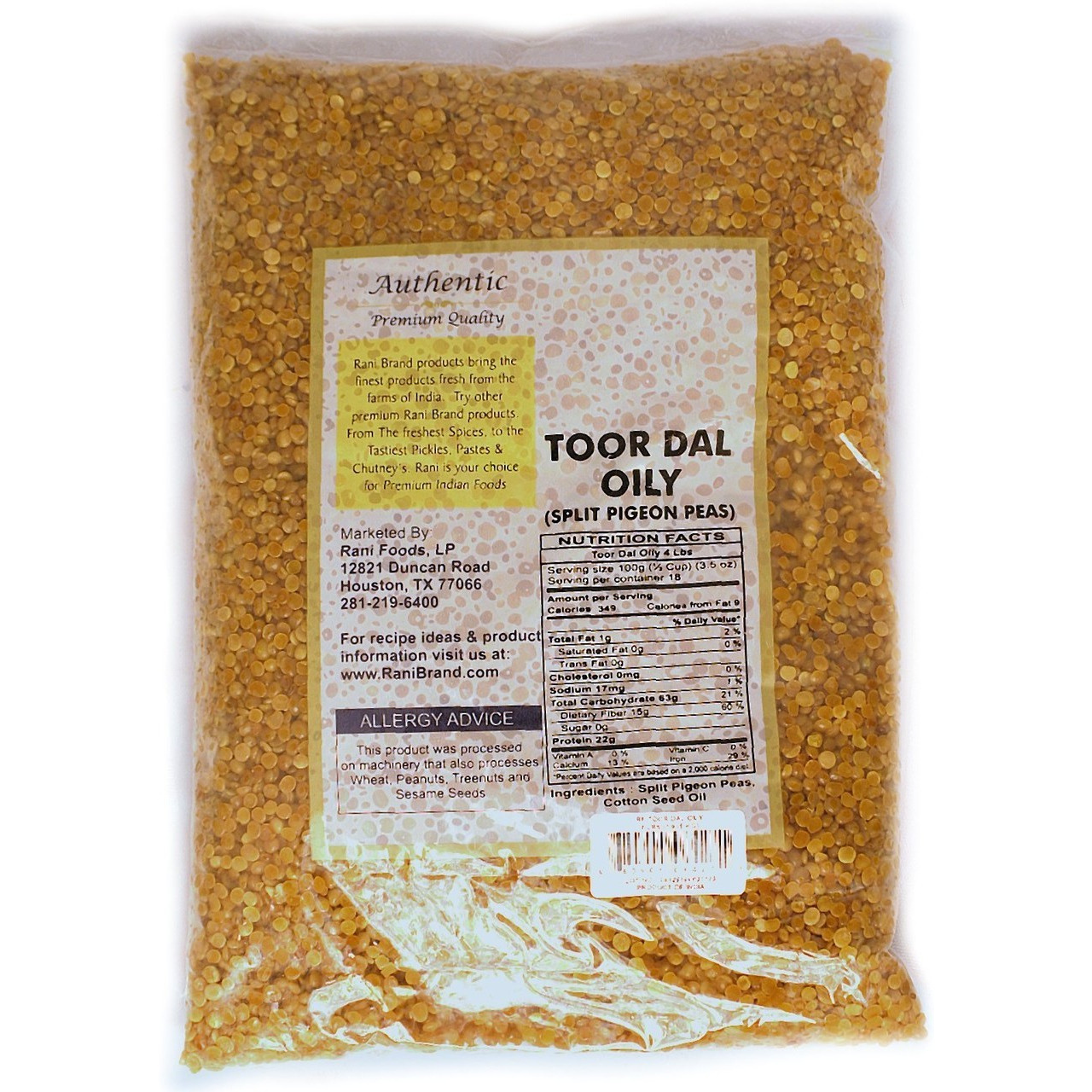 Rani Toor Dal (Split Pigeon Peas) Oily 4lbs (64oz) ~ All Natural | Gluten Friendly | NON-GMO | Vegan | Indian Origin