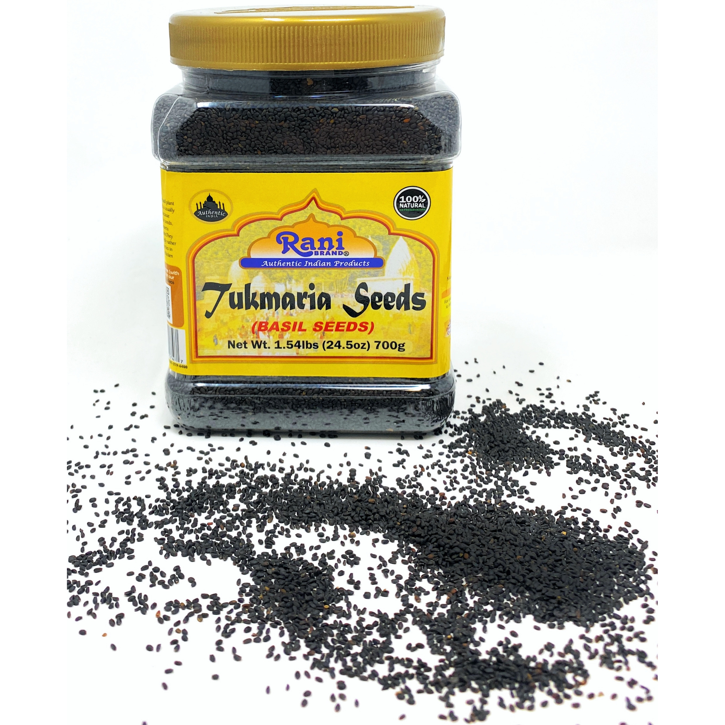 Rani Tukmaria (Natural Holy Basil Seeds) 1.54lbs (24.5oz) 700g Used for Falooda / Sabja Dessert, Spice & Ayurveda Herbal ~ Gluten Friendly | NON-GMO | Vegan | Indian Origin