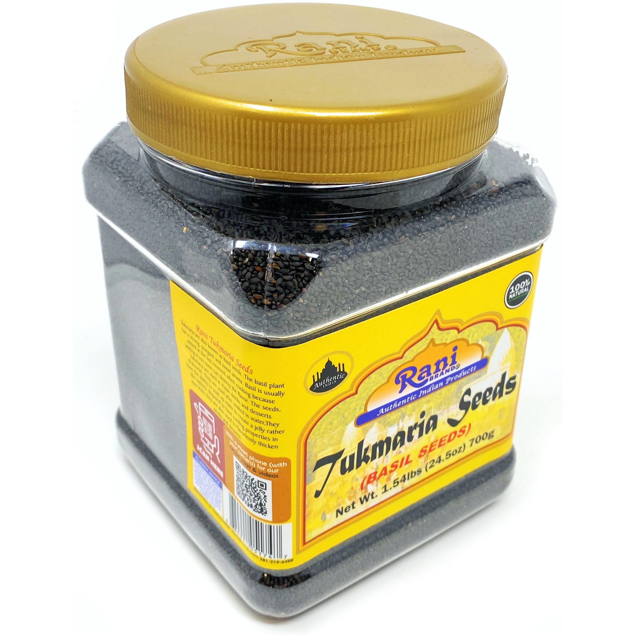 Rani Tukmaria (Natural Holy Basil Seeds) 1.54lbs (24.5oz) 700g Used for Falooda / Sabja Dessert, Spice & Ayurveda Herbal ~ Gluten Friendly | NON-GMO | Vegan | Indian Origin
