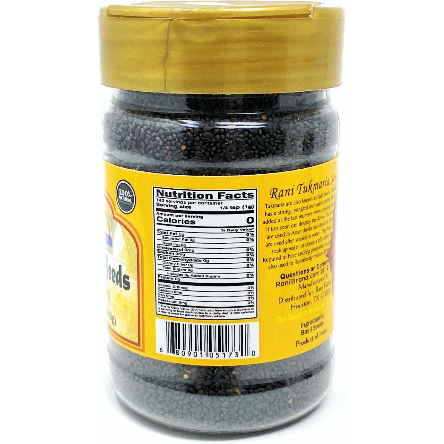 Rani Tukmaria (Natural Holy Basil Seeds) 4.94oz (140g) Used for Falooda / Sabja Dessert, Spice & Ayurveda Herbal ~ Gluten Friendly | NON-GMO | Vegan | Indian Origin