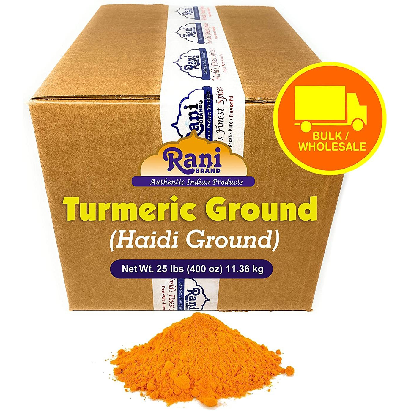 Rani Turmeric (Haldi) Root Powder Spice, (High Curcumin Content), 25-Pound (400 Ounce) (25lbs) 11.36kg ~ Bulk Box ~ All Natural | 100% Pure | Vegan | Gluten Friendly | NON-GMO | Indian Origin