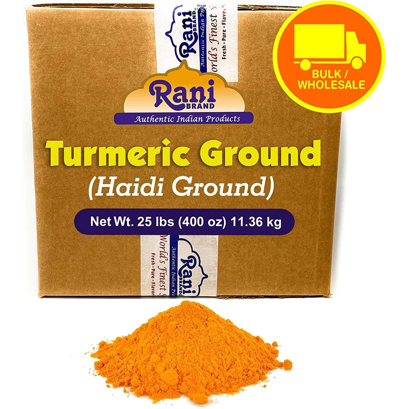 Rani Turmeric (Haldi) Root Powder Spice, (High Curcumin Content), 25-Pound (400 Ounce) (25lbs) 11.36kg ~ Bulk Box ~ All Natural | 100% Pure | Vegan | Gluten Friendly | NON-GMO | Indian Origin
