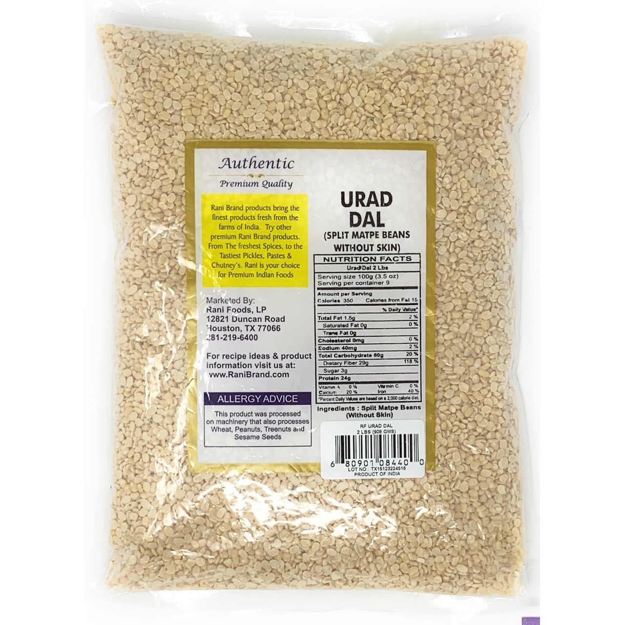 Rani Urid / Urad Dal (Split Matpe Beans) Lentils 2lbs (32oz) ~ All Natural | Indian Origin | Gluten Friendly  | NON-GMO | Vegan